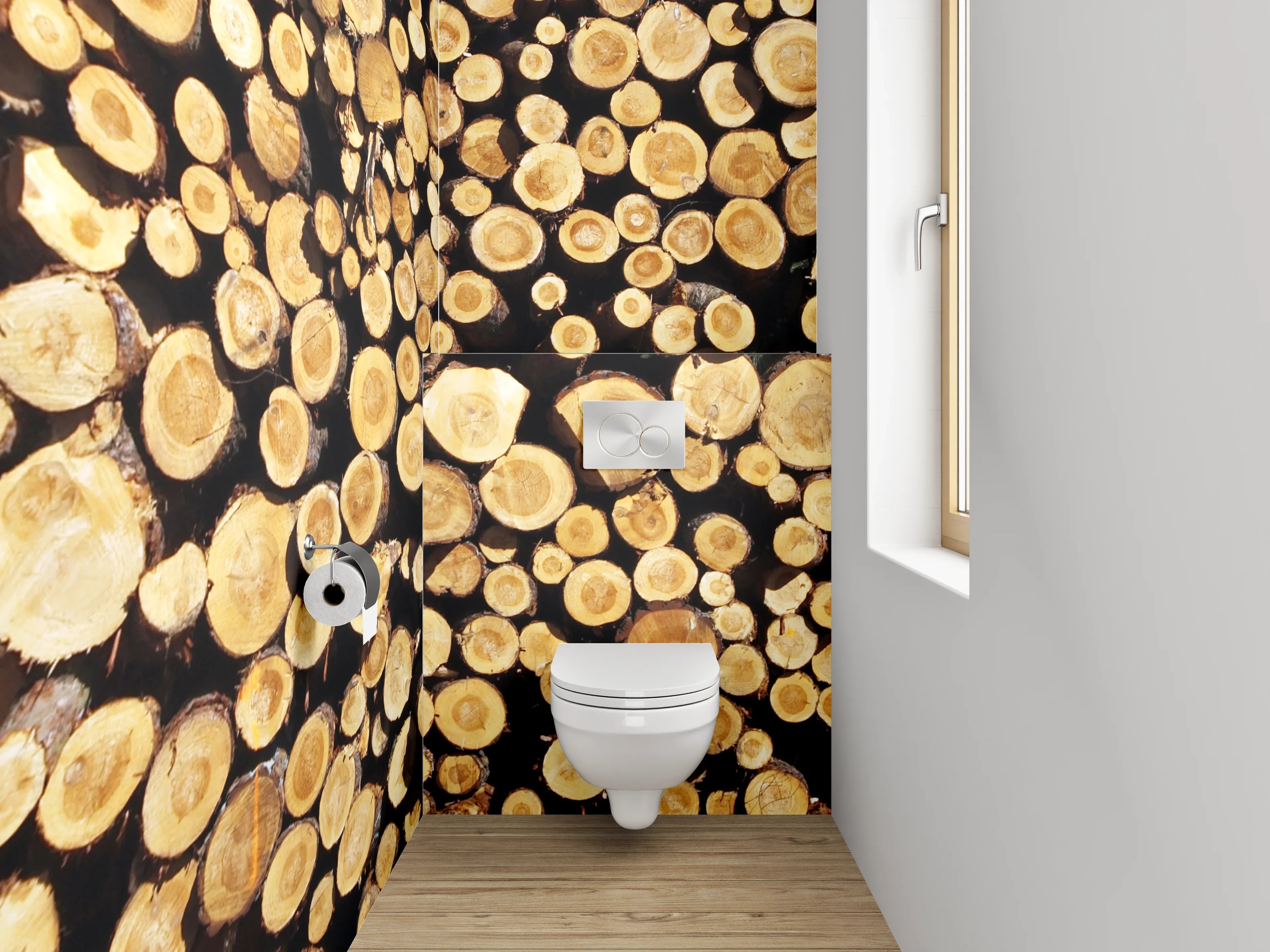 WC-Rückwand - Holzstapel natürlicher Charme