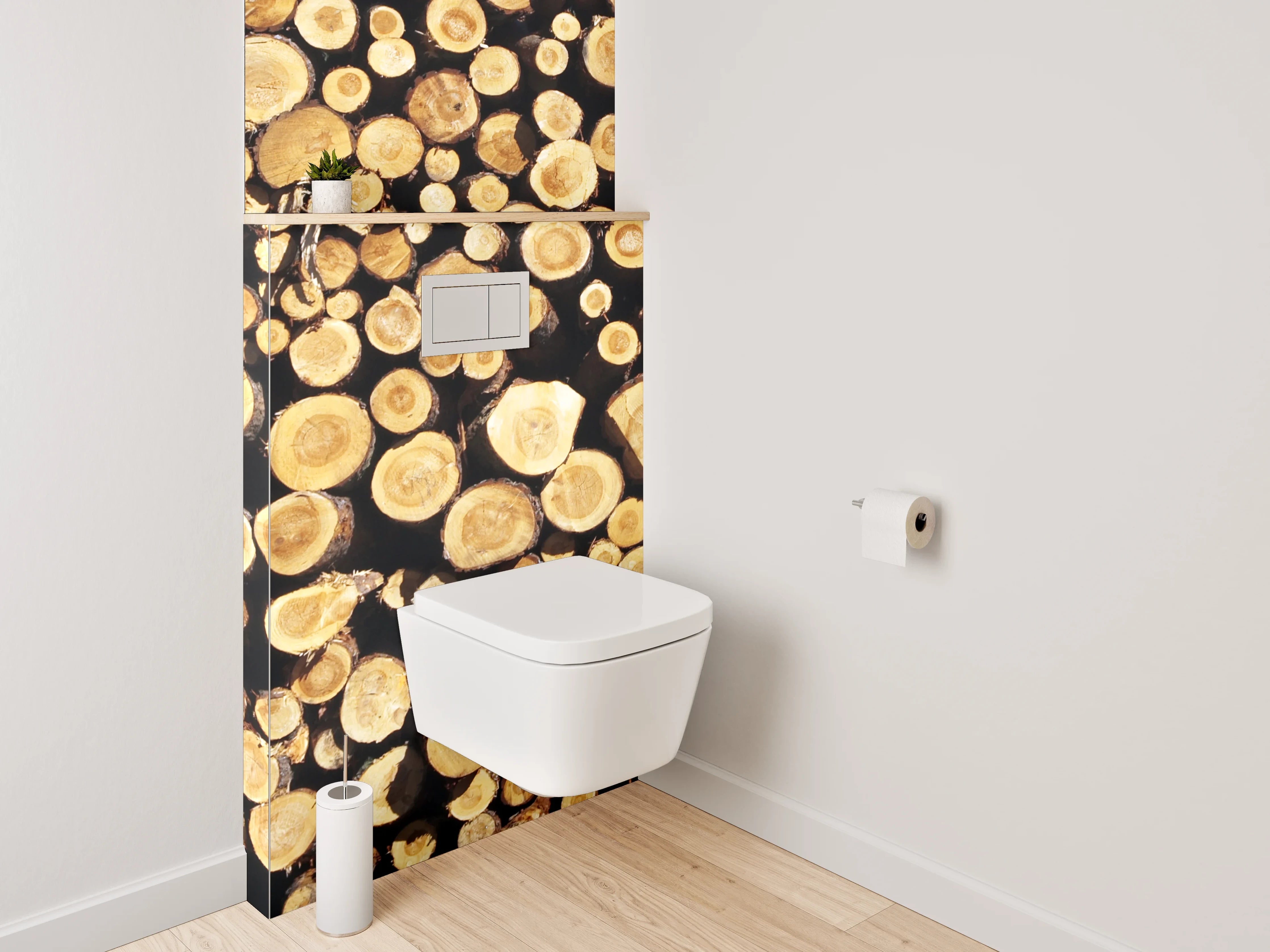 WC-Rückwand - Holzstapel natürlicher Charme