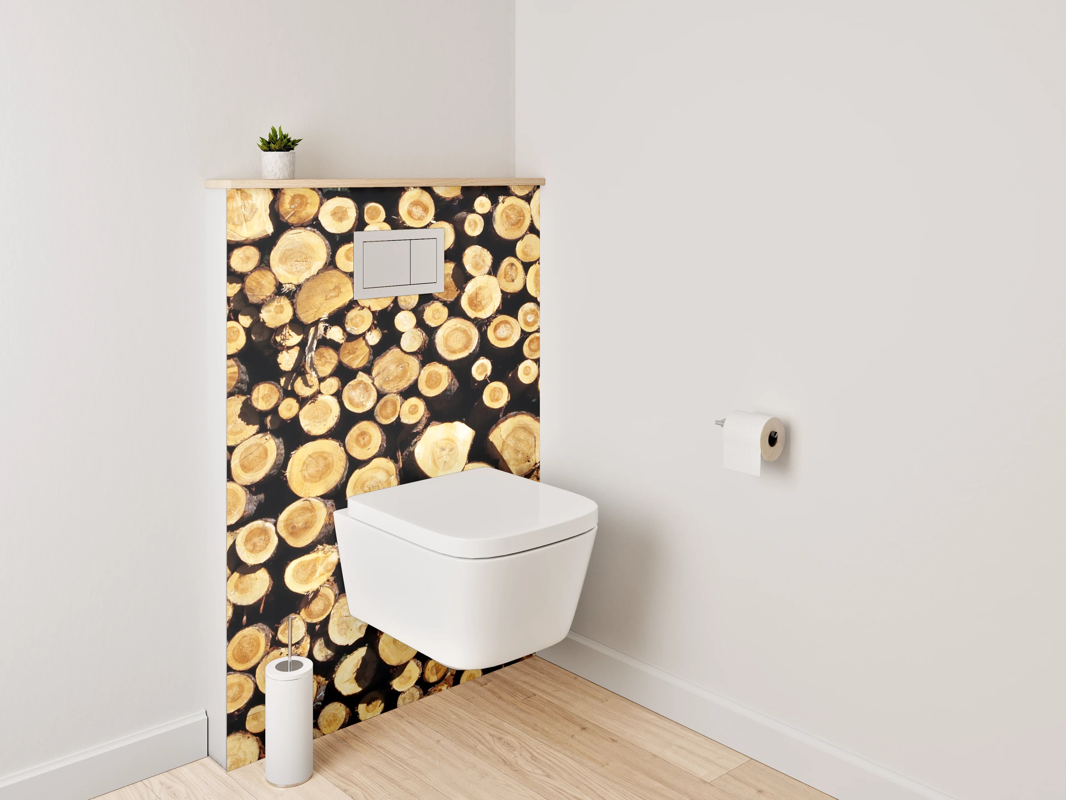 WC-Rückwand - Holzstapel natürlicher Charme