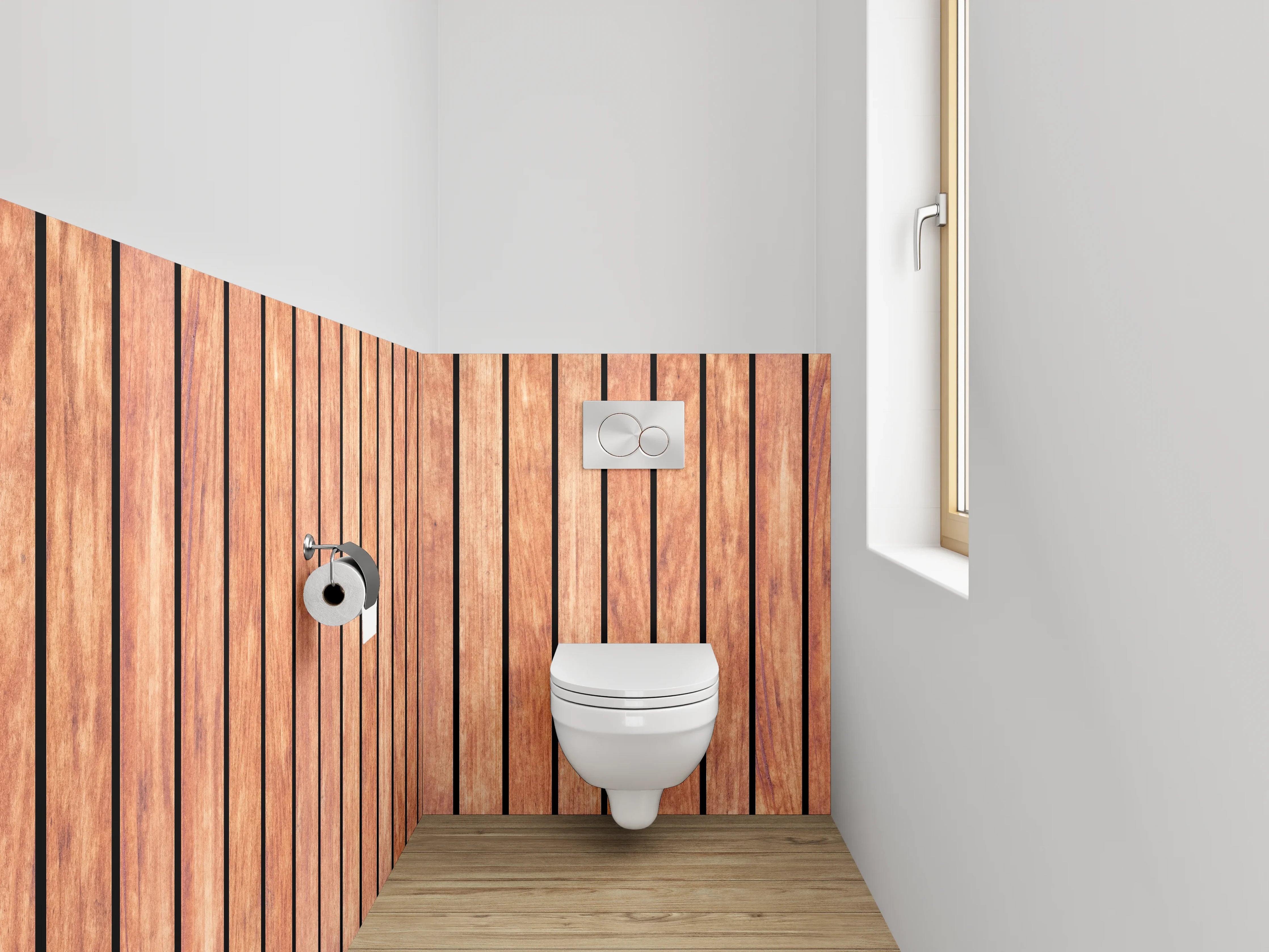 WC-Rückwand - Holzverkleidung mit vertikaler Linienstruktur