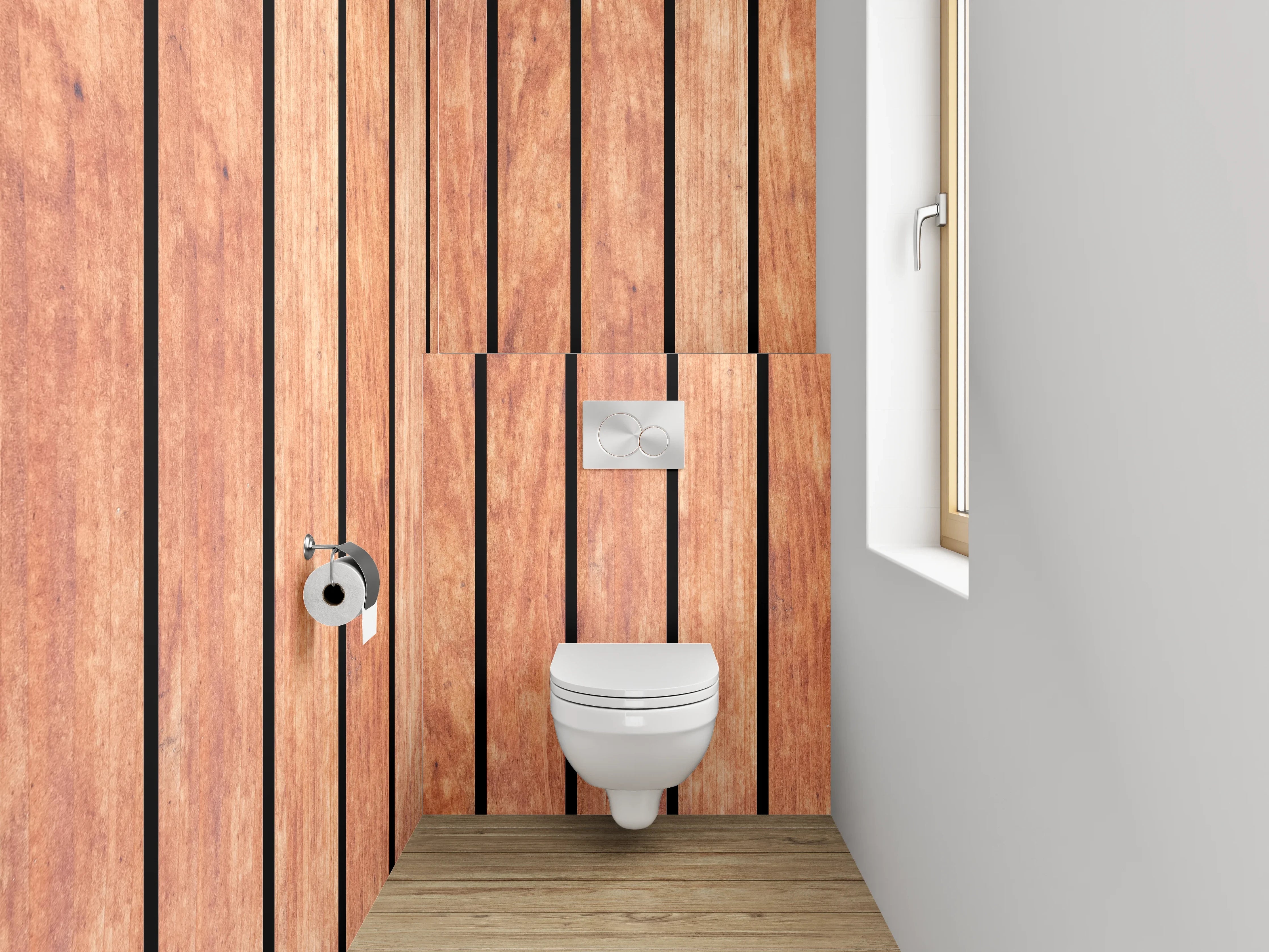 WC-Rückwand - Holzverkleidung mit vertikaler Linienstruktur