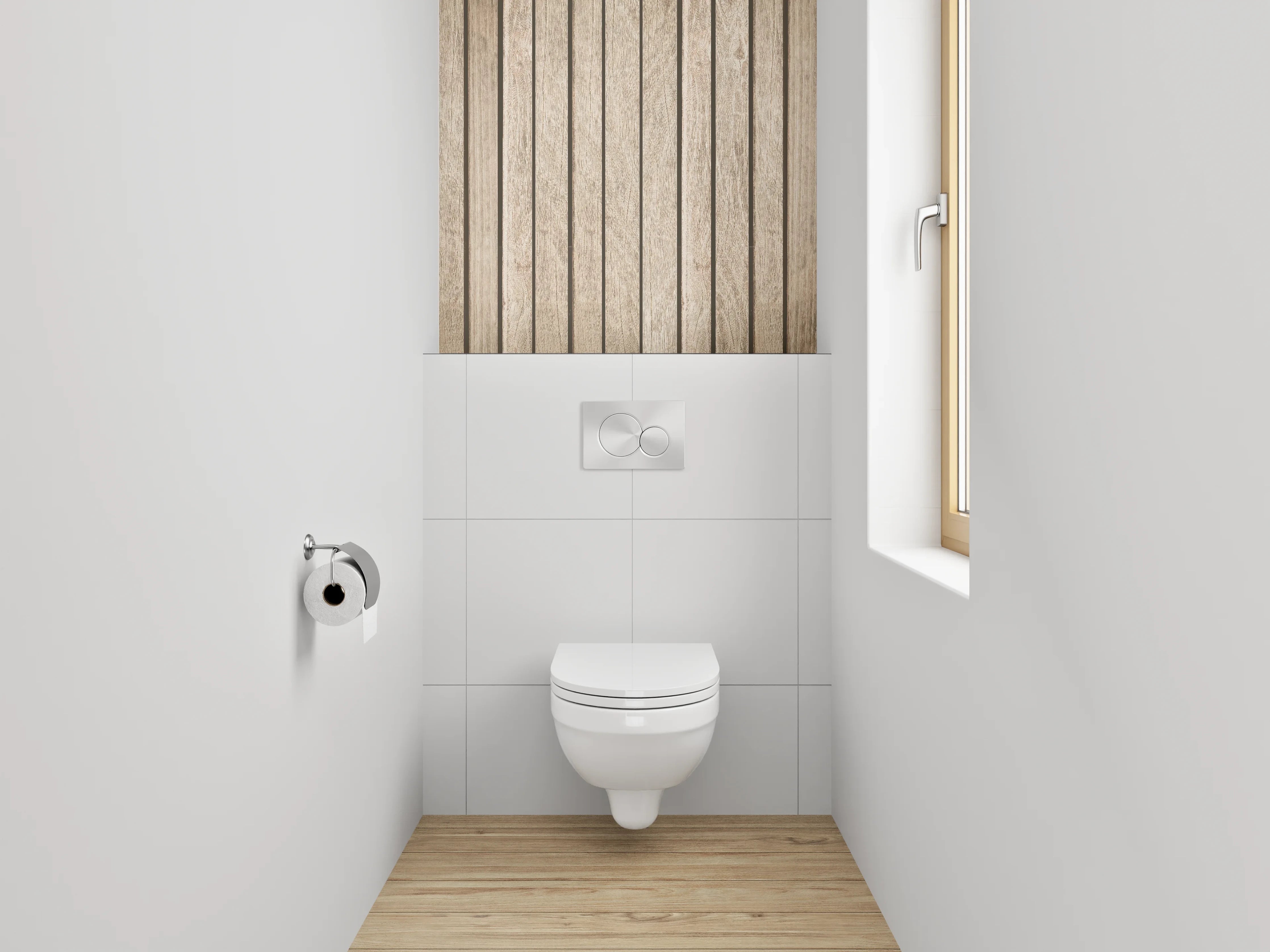 WC-Rückwand - Holzvertäfelung in Naturtönen