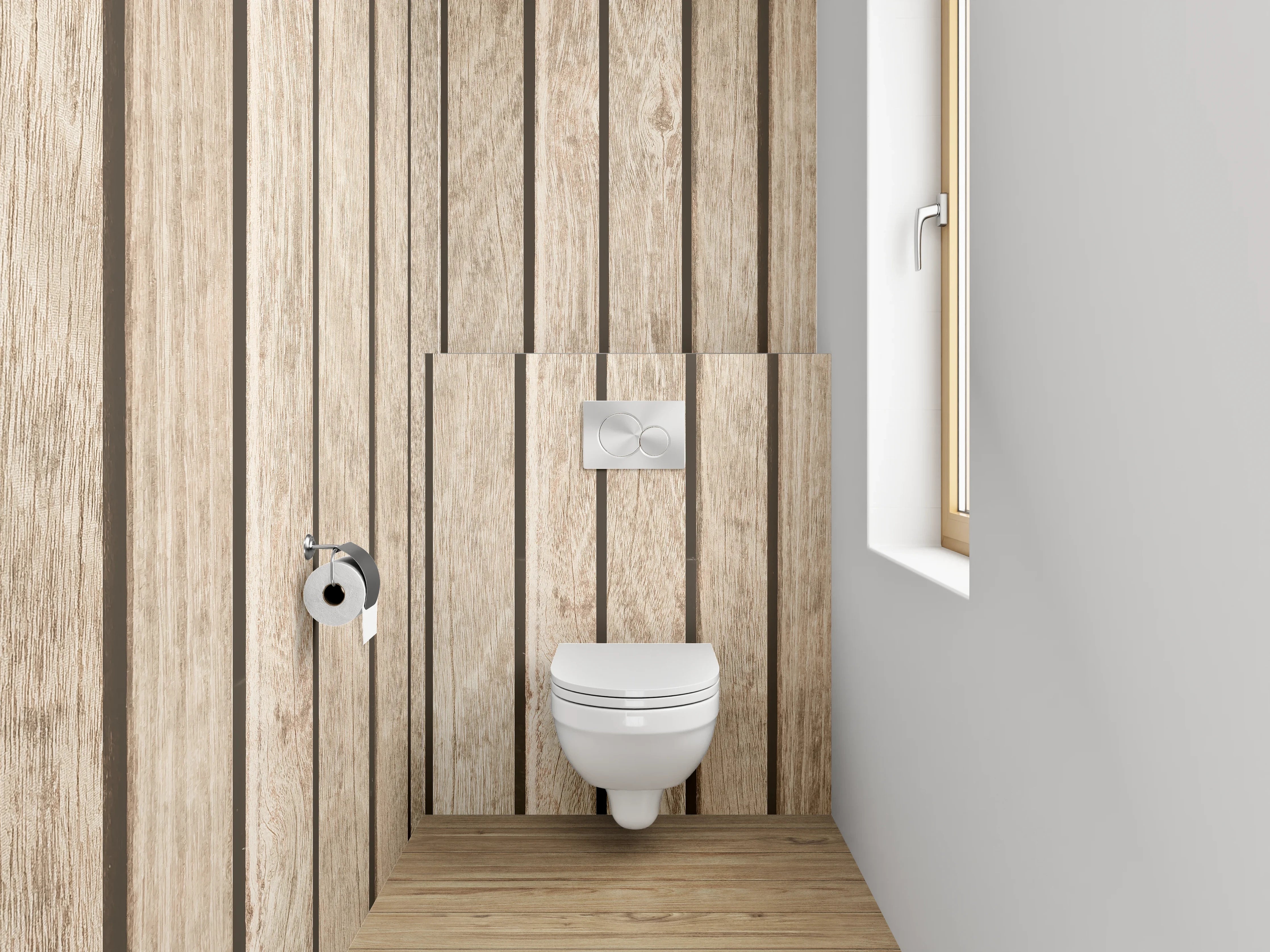WC-Rückwand - Holzvertäfelung in Naturtönen