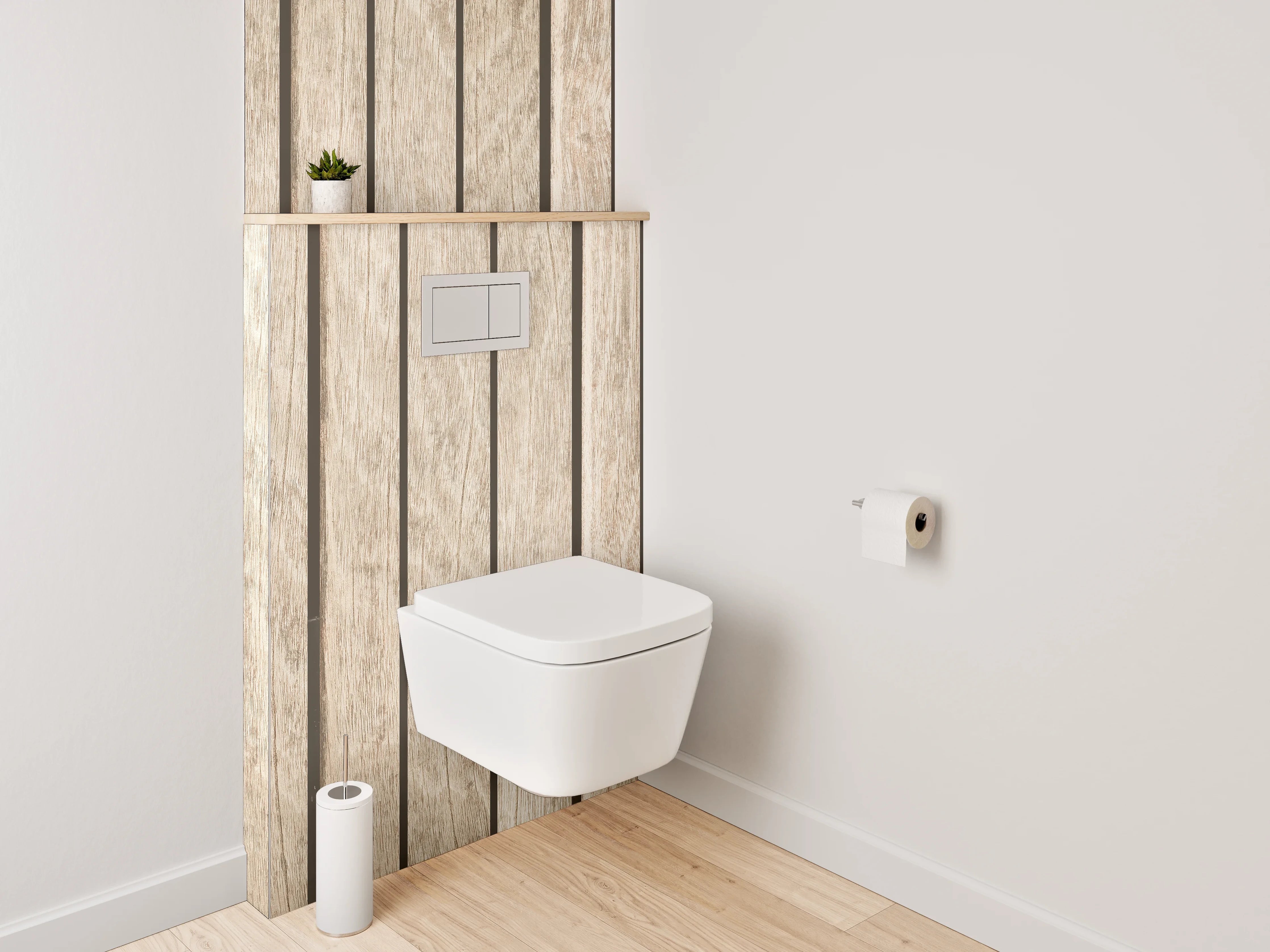 WC-Rückwand - Holzvertäfelung in Naturtönen
