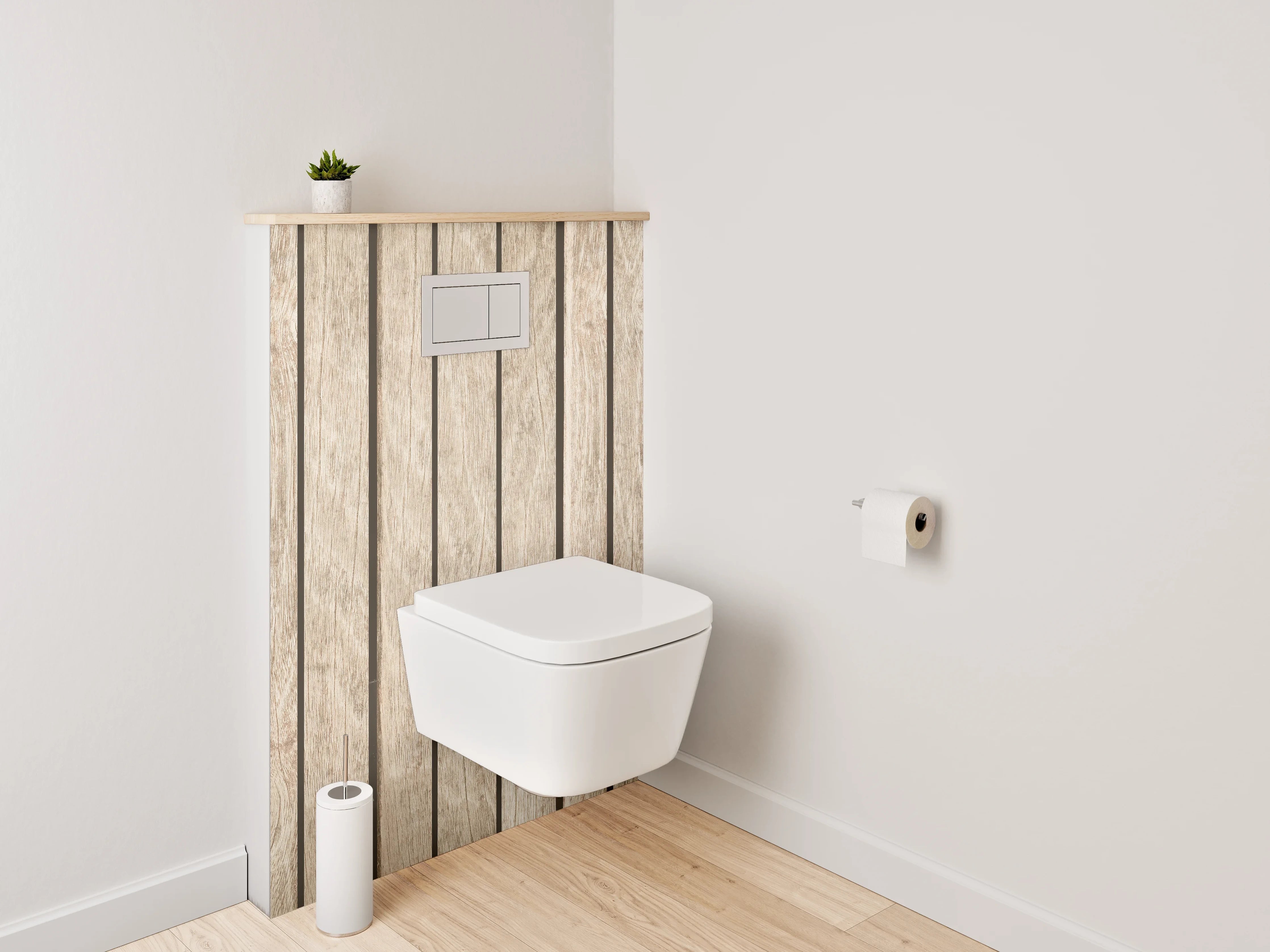 WC-Rückwand - Holzvertäfelung in Naturtönen