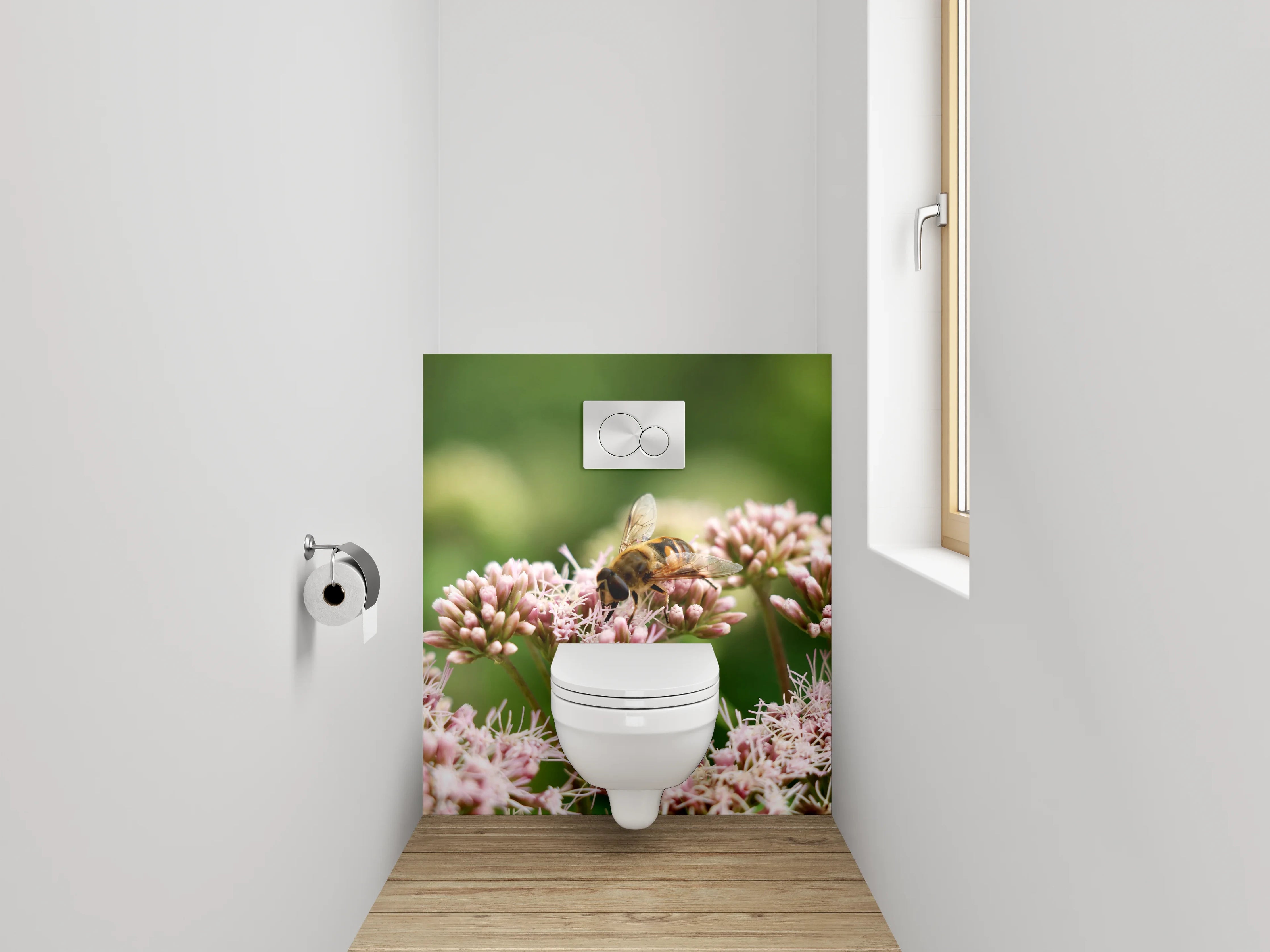 WC-Rückwand - Honigsammlerin auf pastellfarbenen Blüten