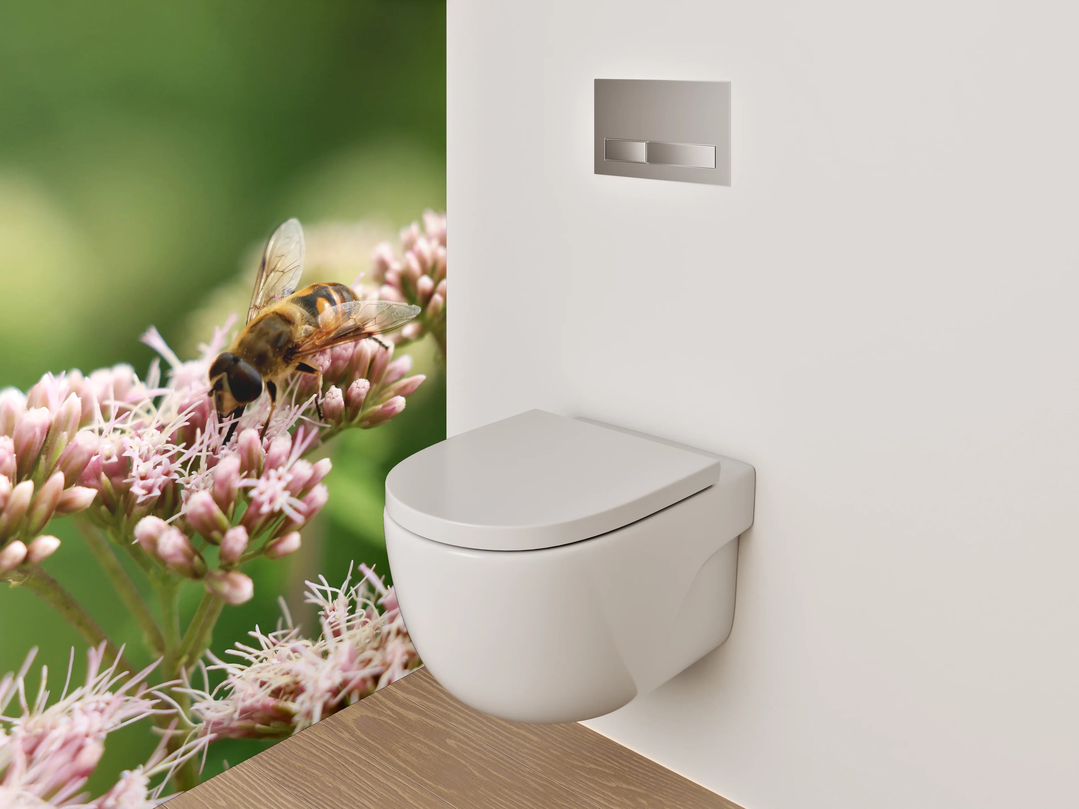 WC-Rückwand - Honigsammlerin auf pastellfarbenen Blüten