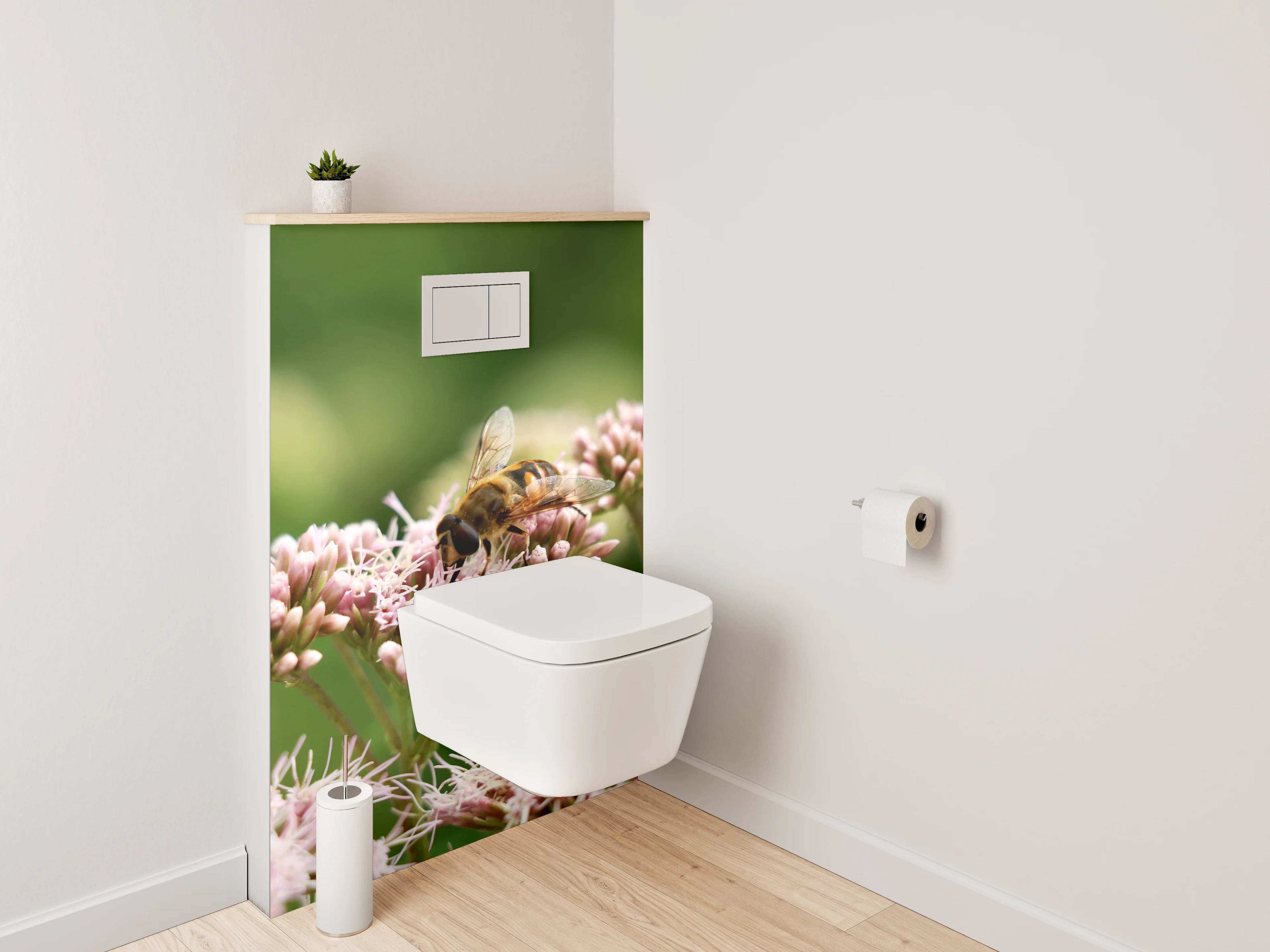 WC-Rückwand - Honigsammlerin auf pastellfarbenen Blüten