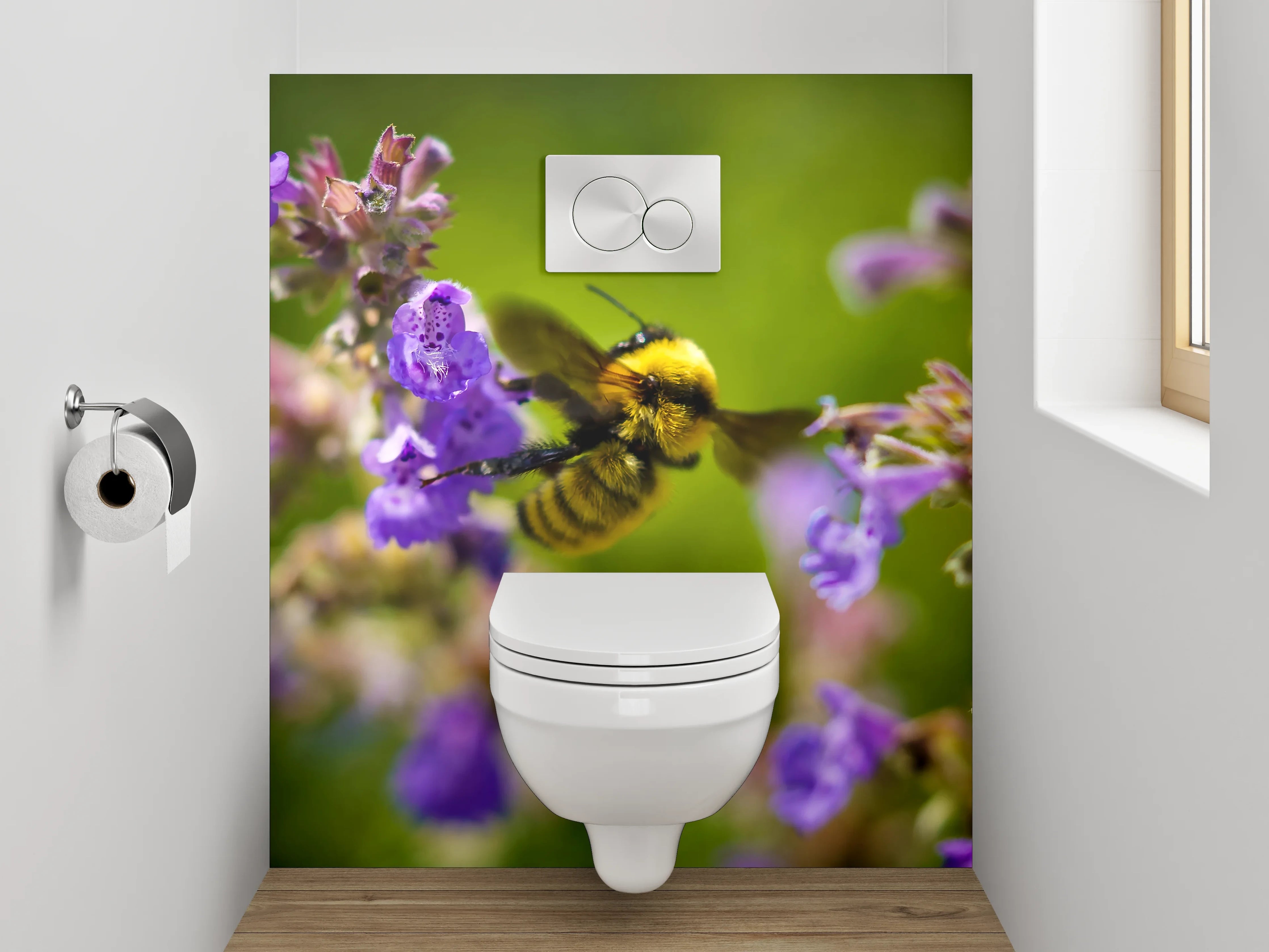 WC-Rückwand - Hummel auf Lavendel Blüte Makro