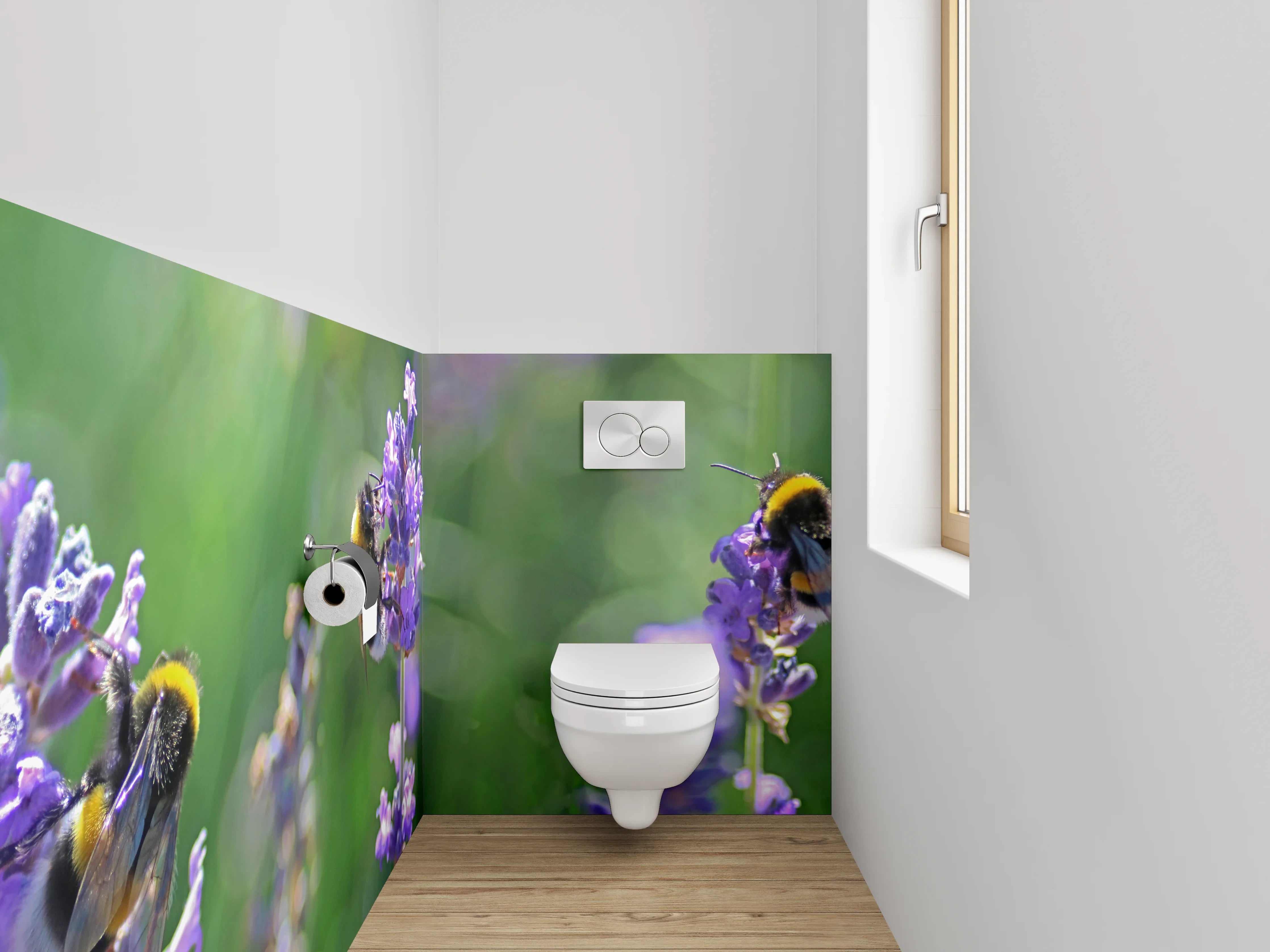 WC-Rückwand - Hummeln auf Lavendelblüten