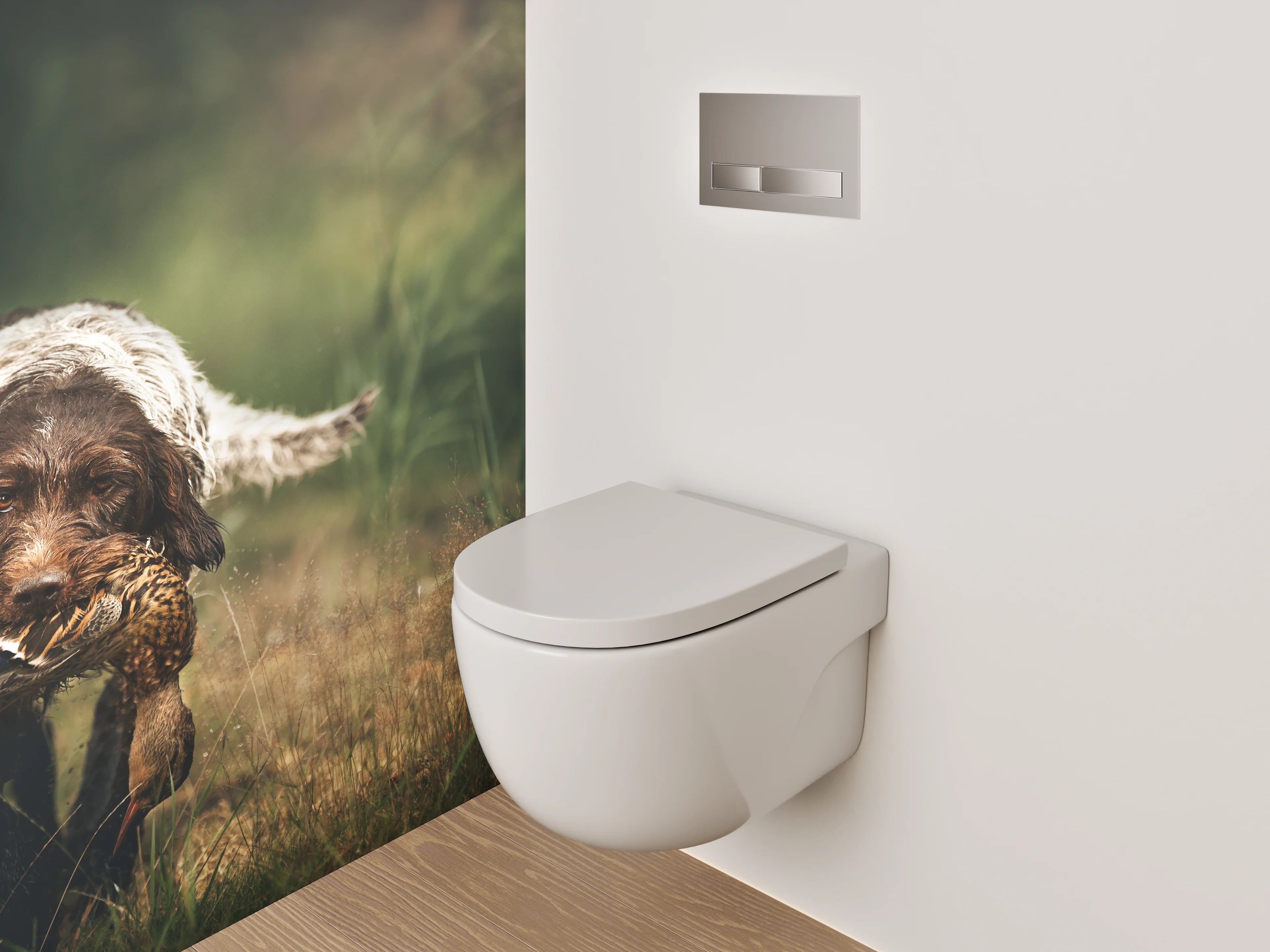 WC-Rückwand - Hund mit Ente im Feld