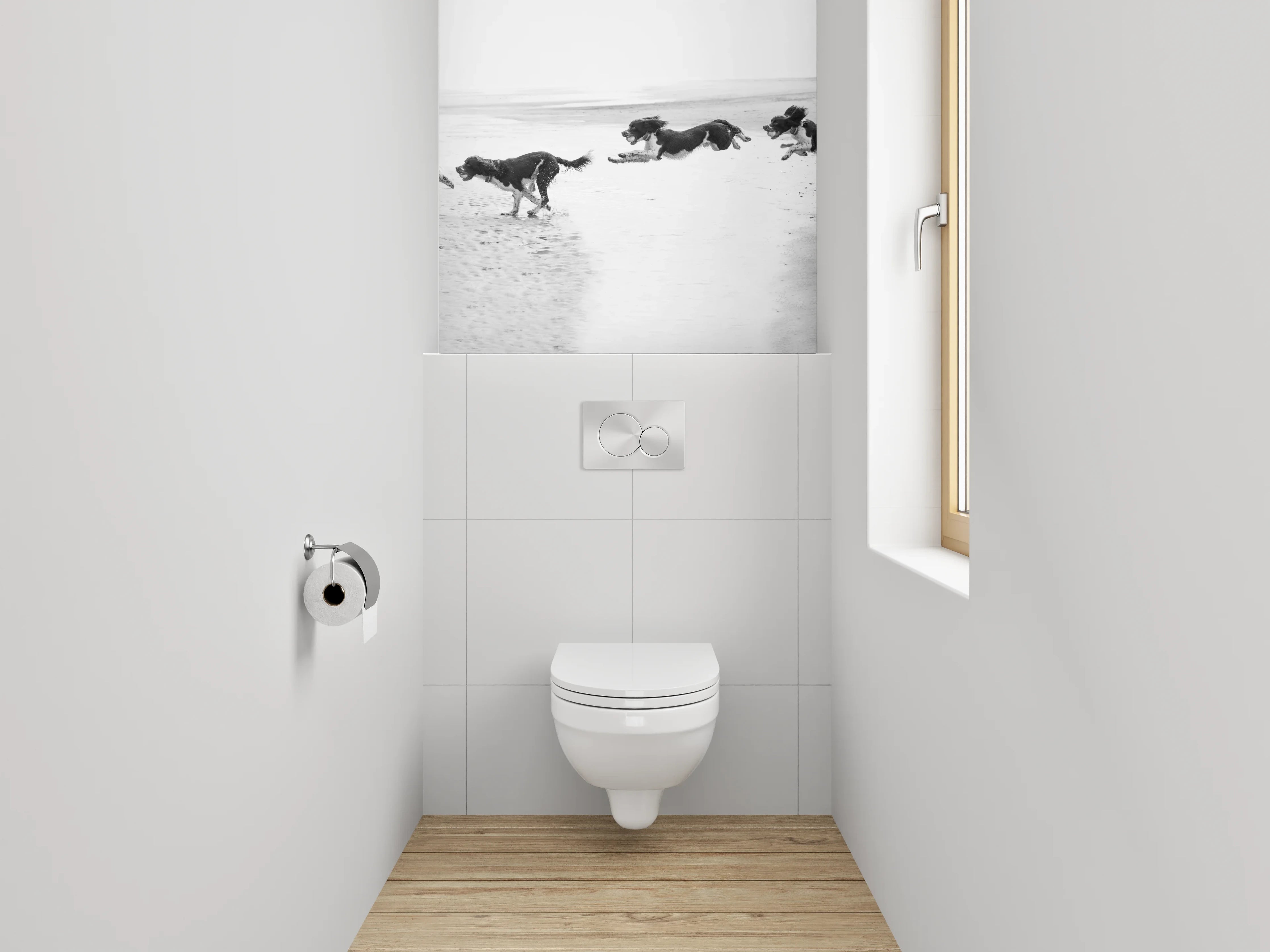 WC-Rückwand - Hunde am Strand Schwarz-Weiß