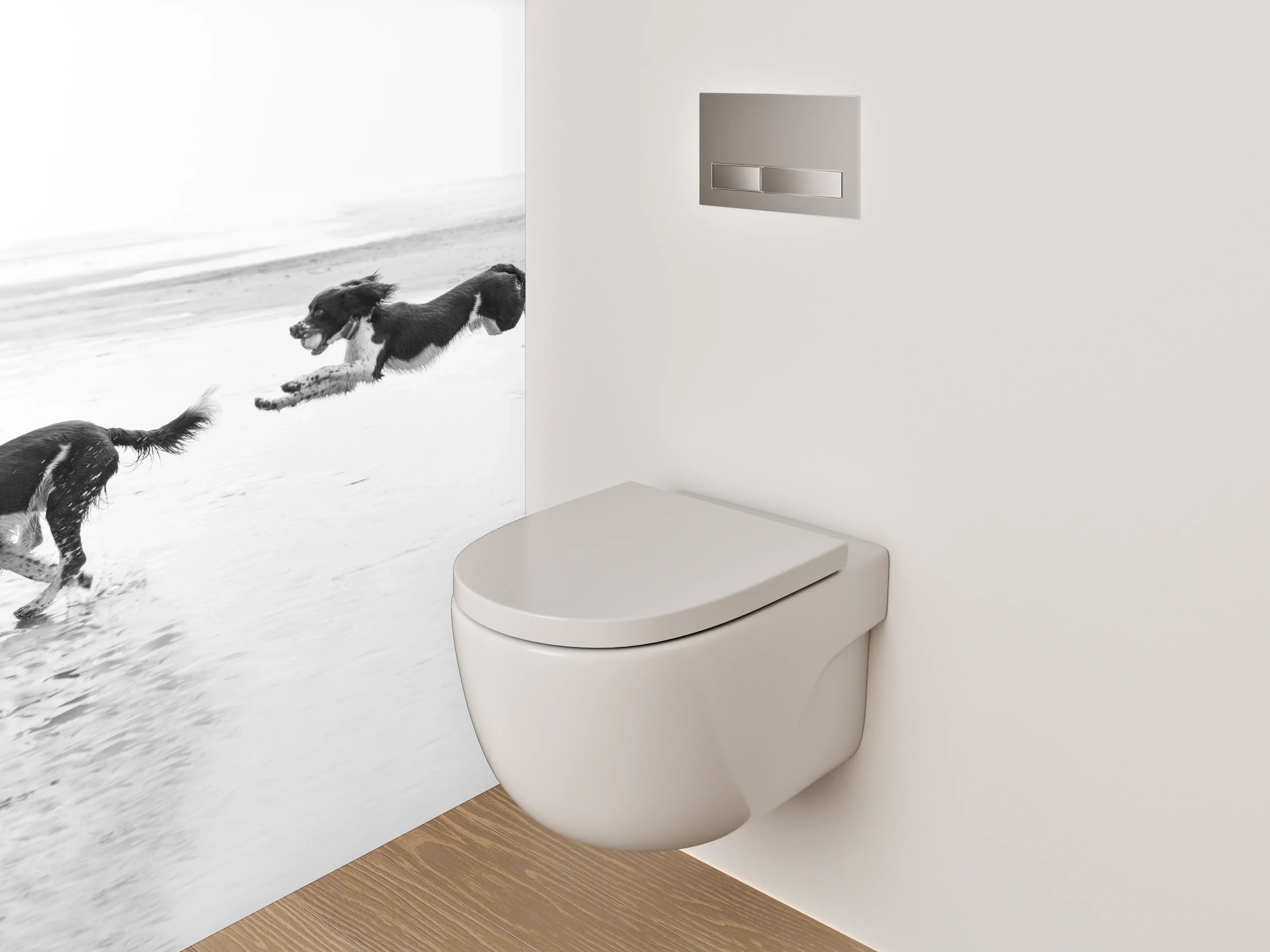 WC-Rückwand - Hunde am Strand Schwarz-Weiß