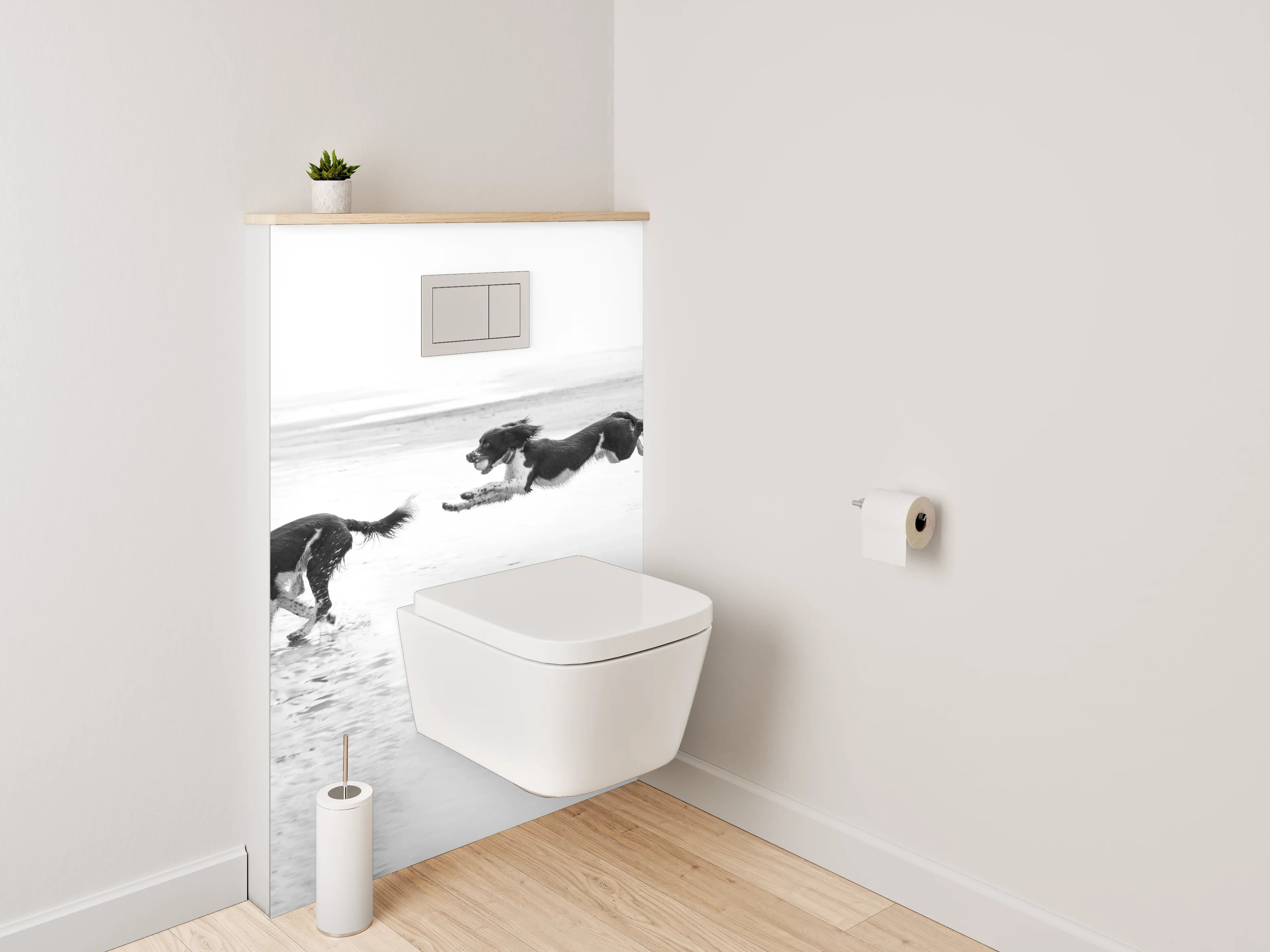 WC-Rückwand - Hunde am Strand Schwarz-Weiß