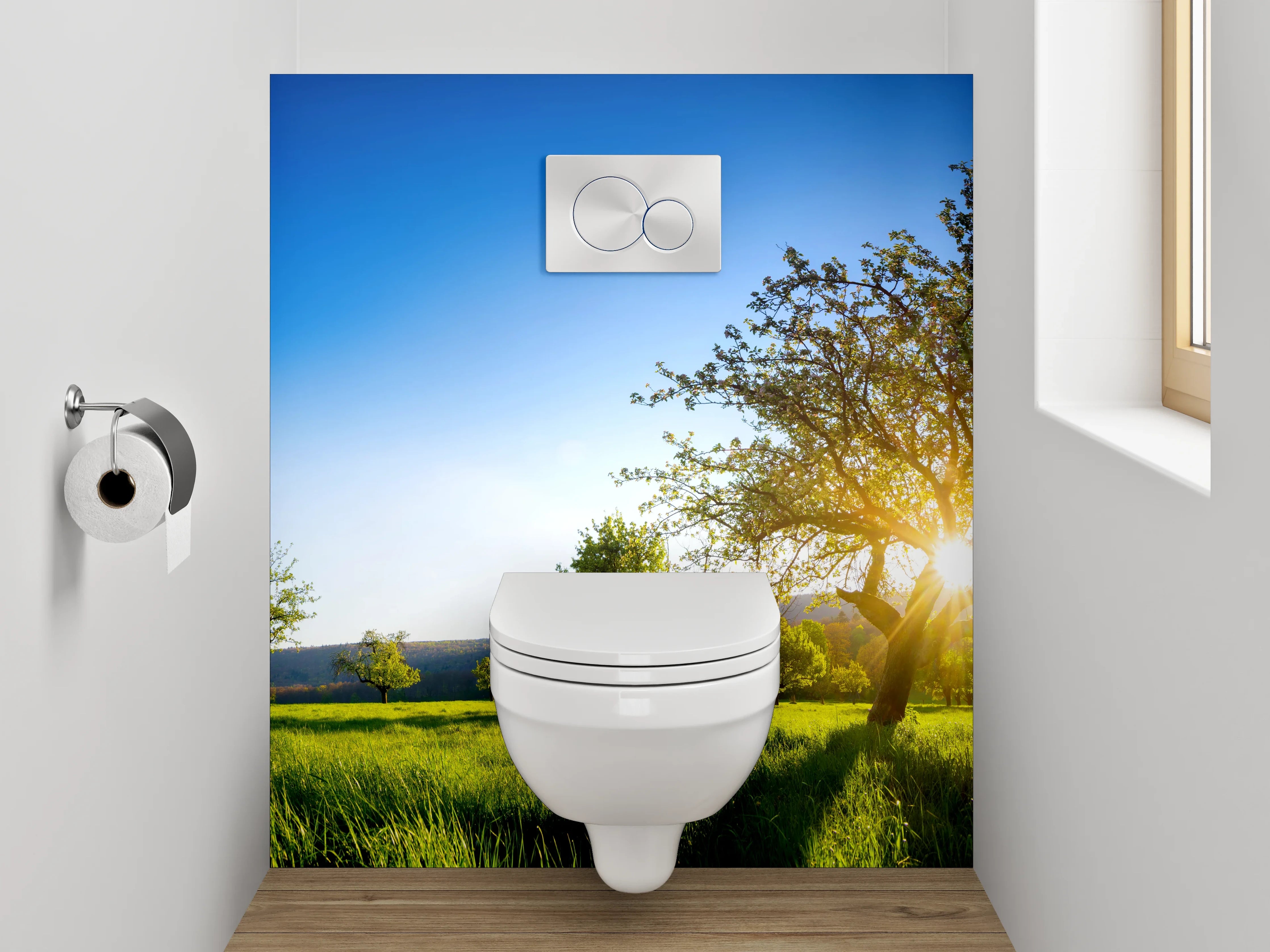 WC-Rückwand - Idylle auf grüner Frühlingswiese