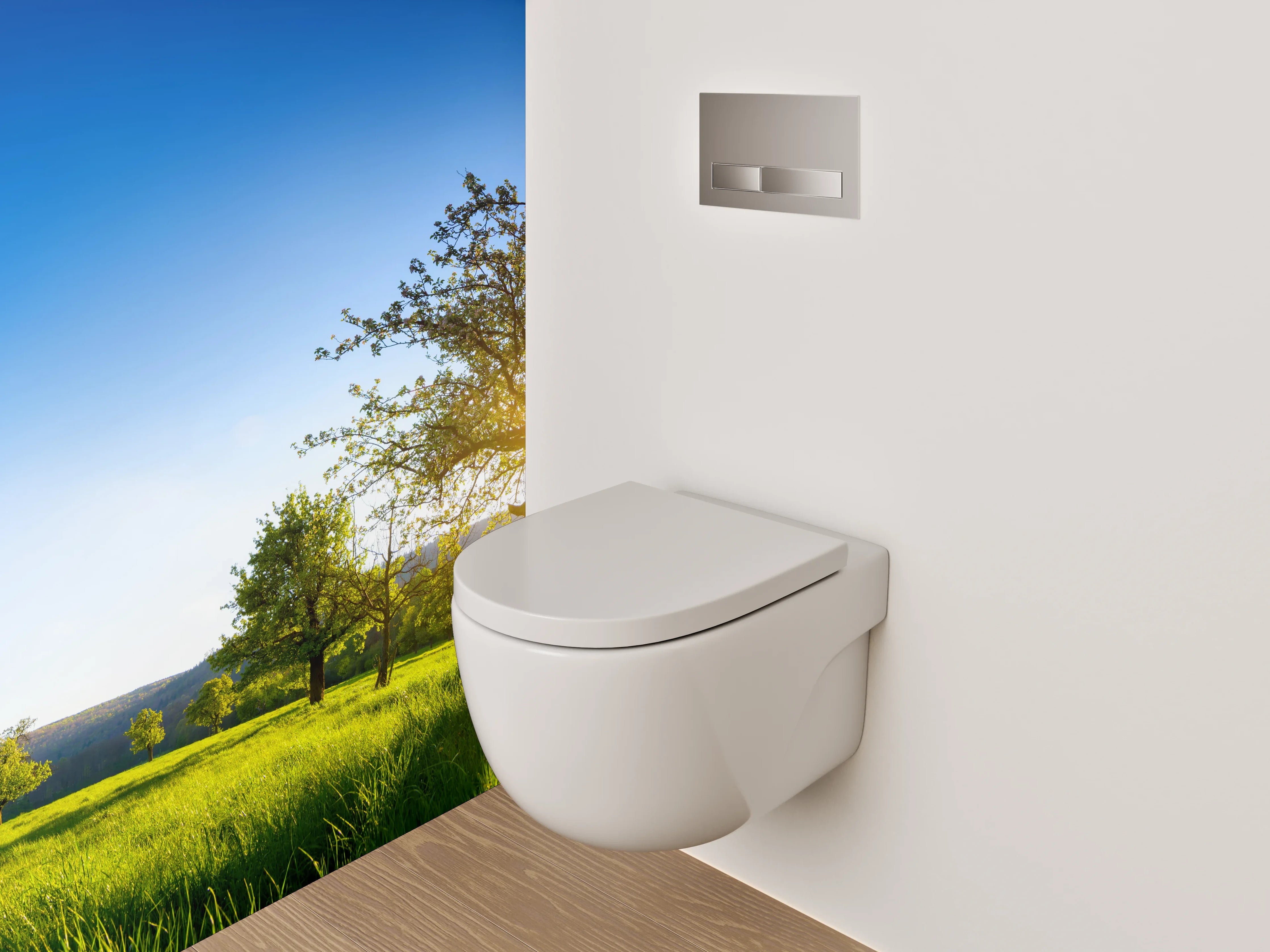 WC-Rückwand - Idylle auf grüner Frühlingswiese