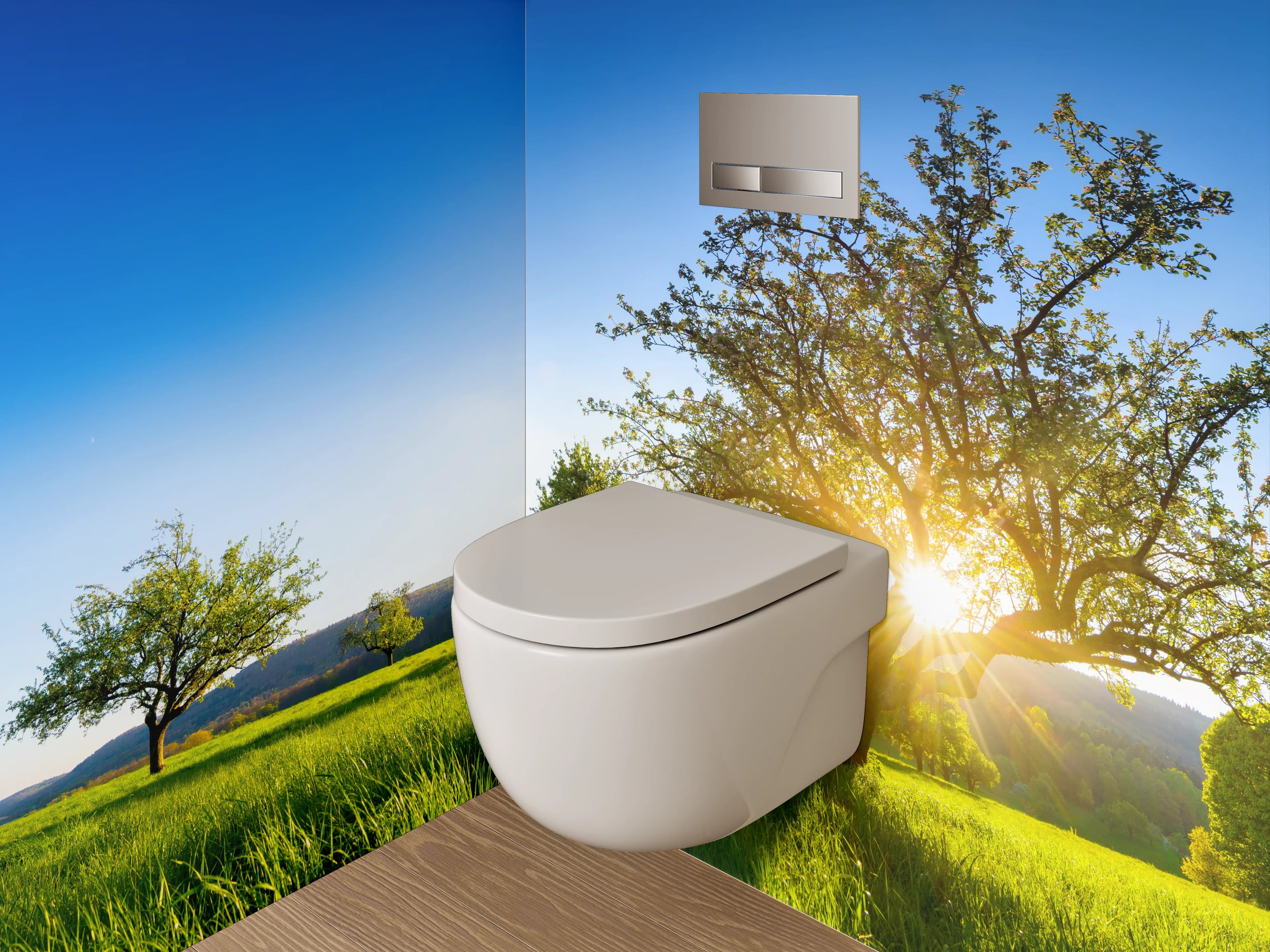 WC-Rückwand - Idylle auf grüner Frühlingswiese