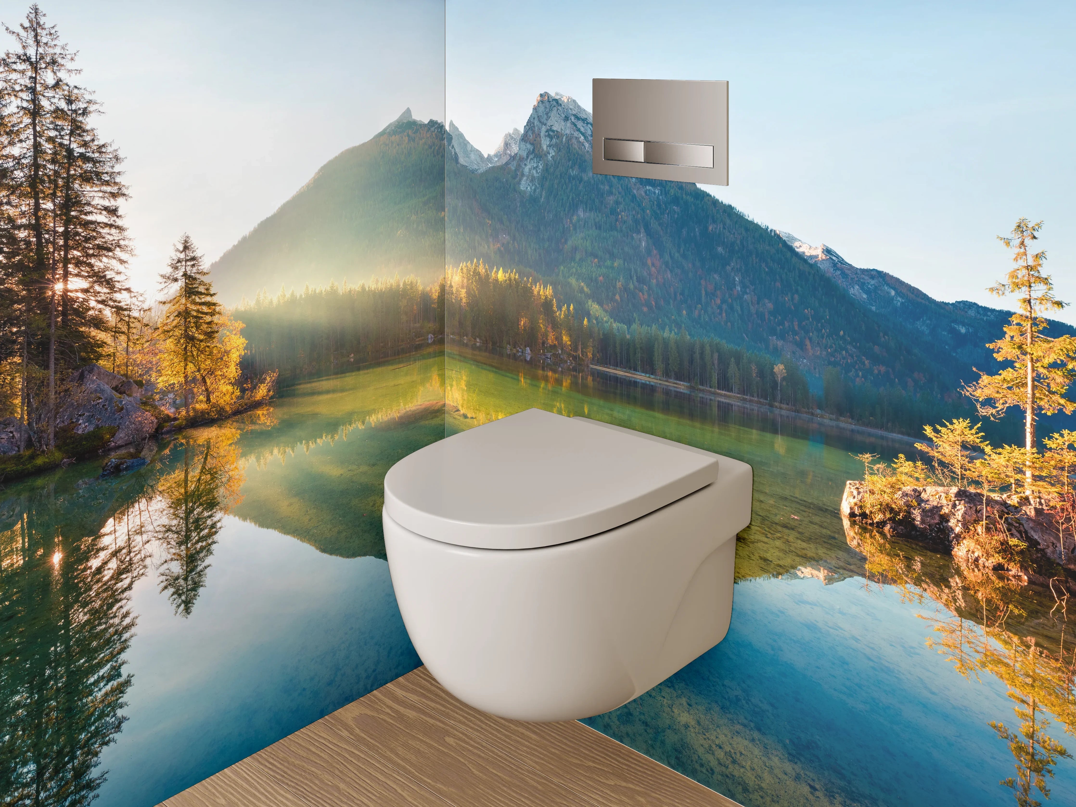 WC-Rückwand - Idyllischer Bergsee im Morgenlicht