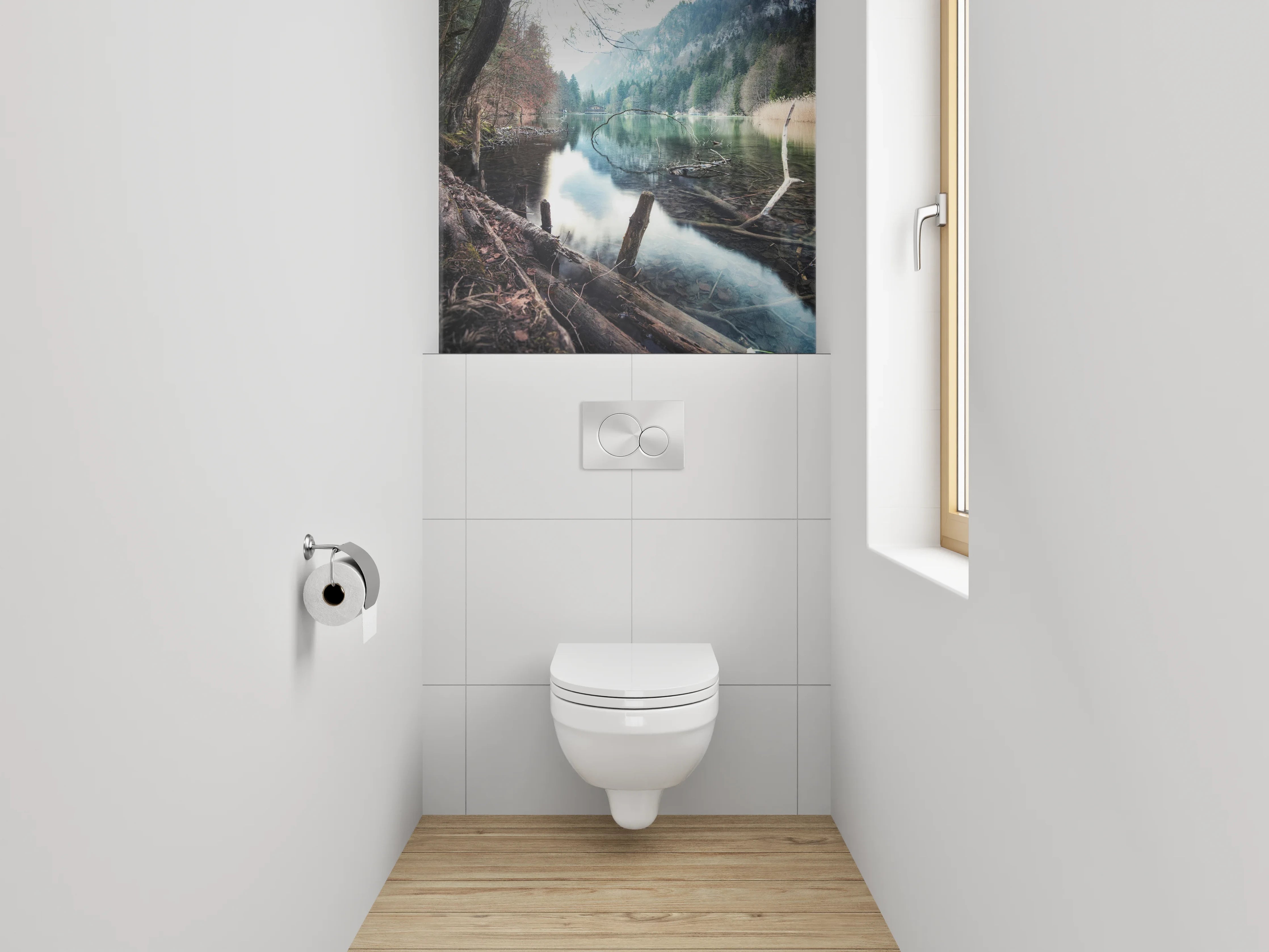 WC-Rückwand - Idyllischer Bergsee im Wald