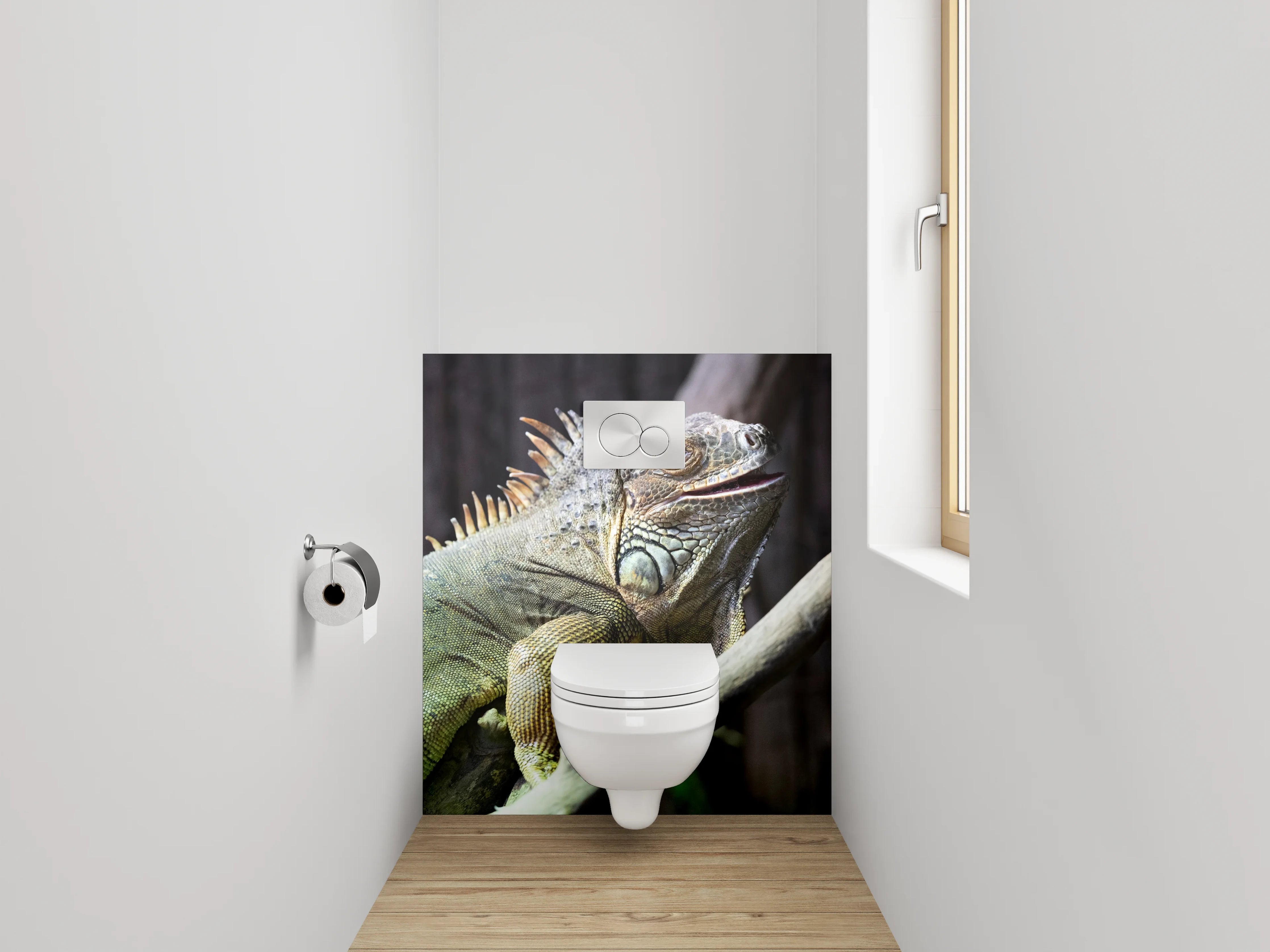 WC-Rückwand - Iguana auf Ast in Nahaufnahme