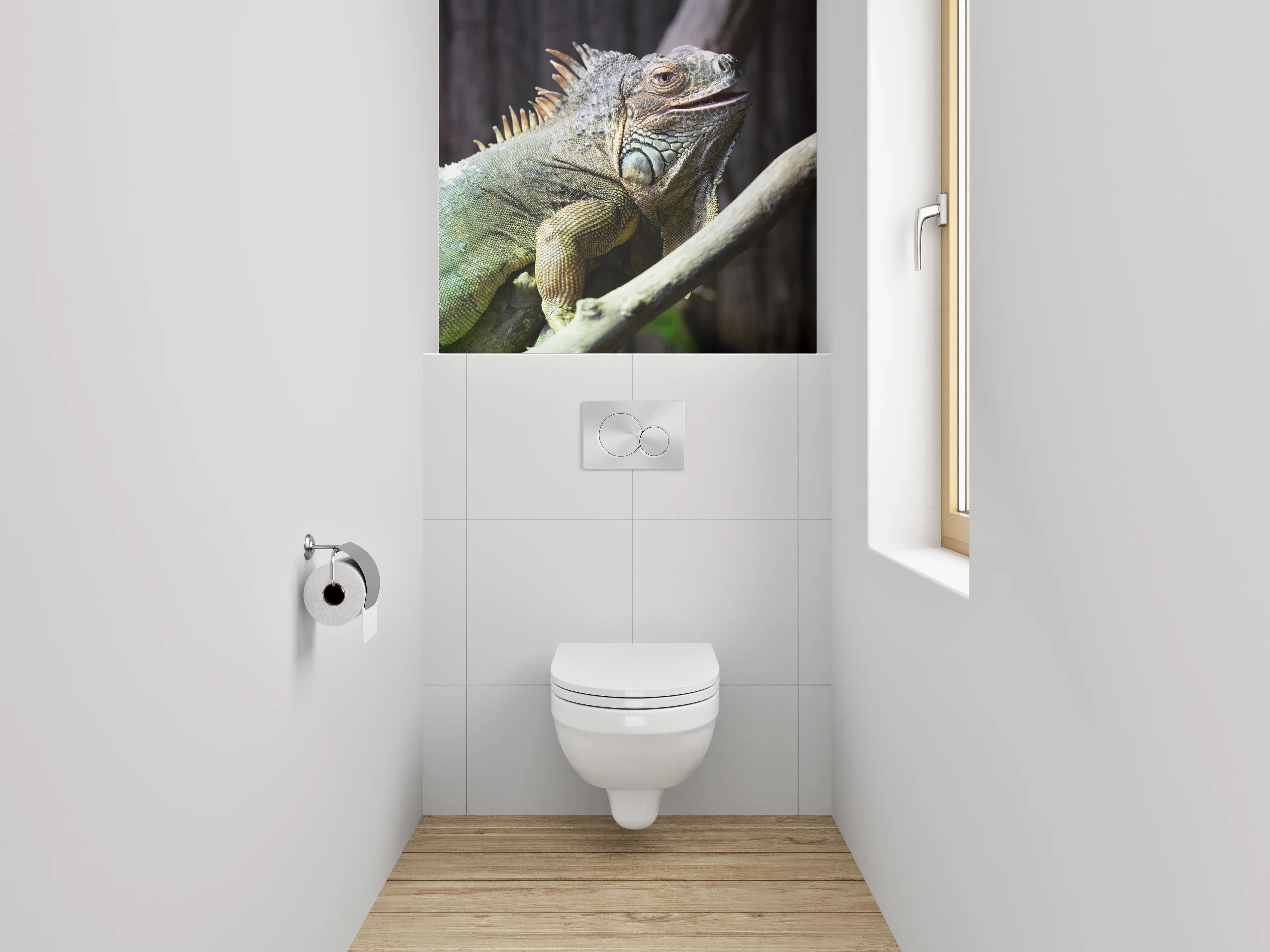 WC-Rückwand - Iguana auf Ast in Nahaufnahme
