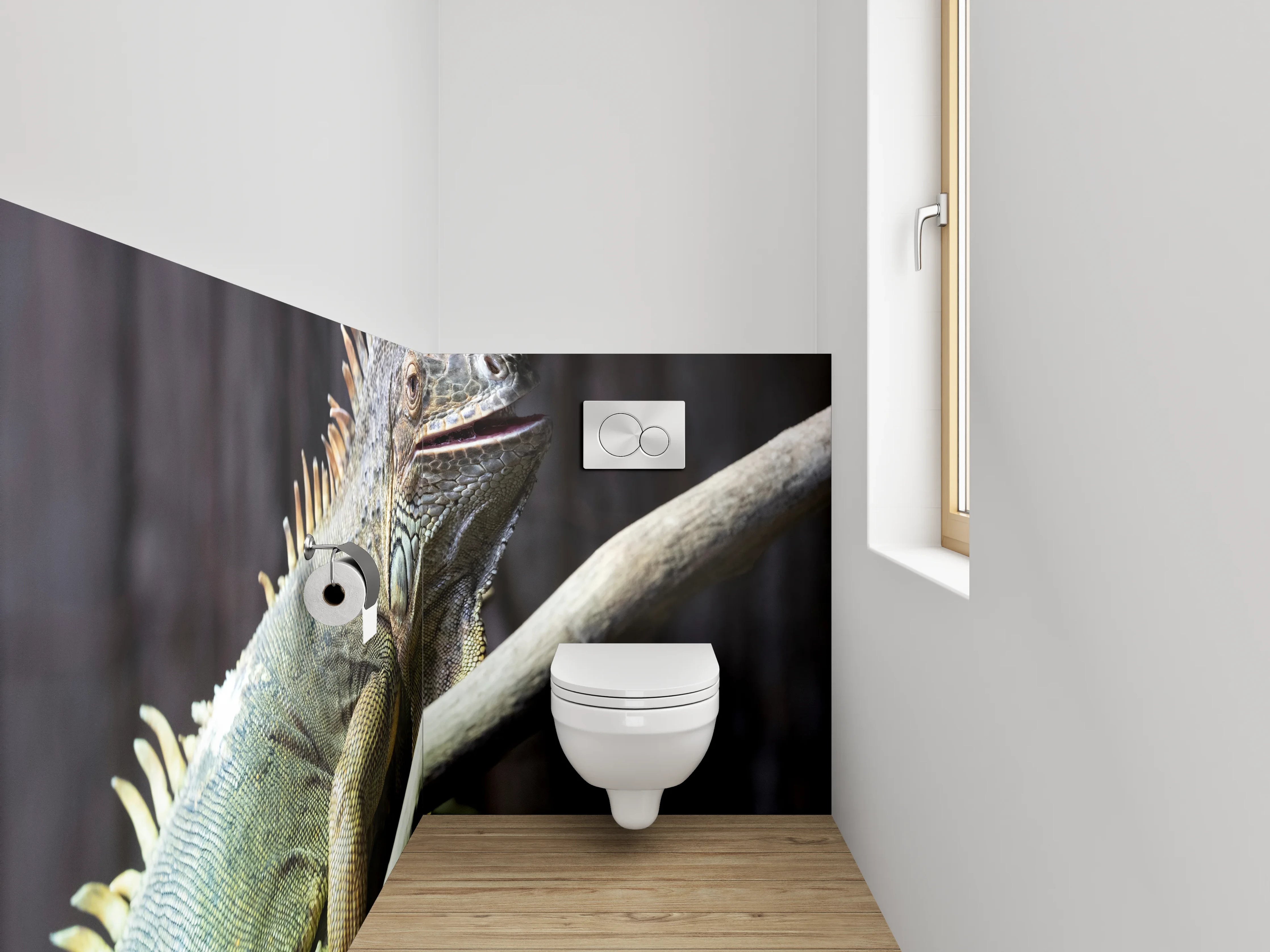 WC-Rückwand - Iguana auf Ast in Nahaufnahme