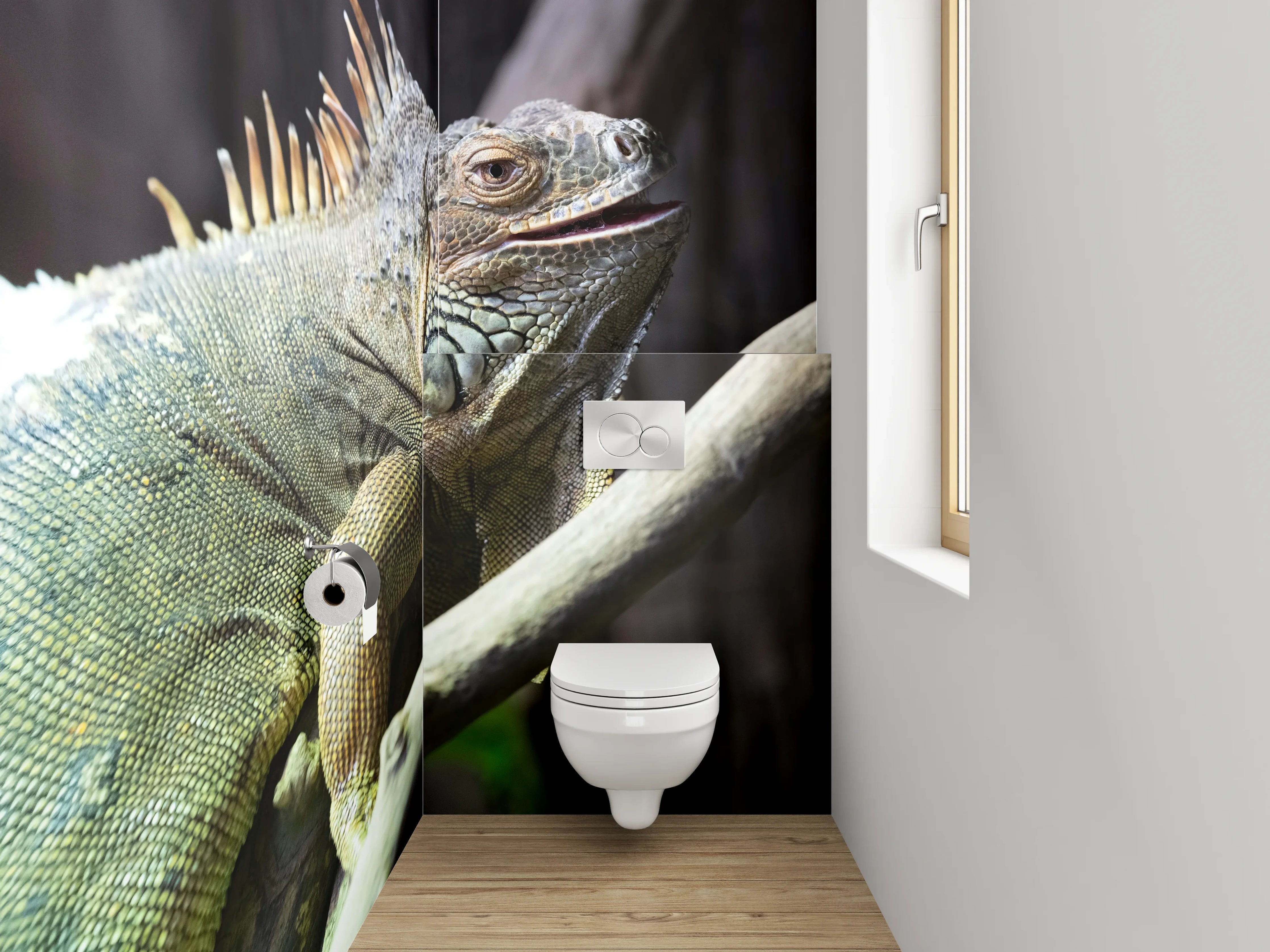WC-Rückwand - Iguana auf Ast in Nahaufnahme