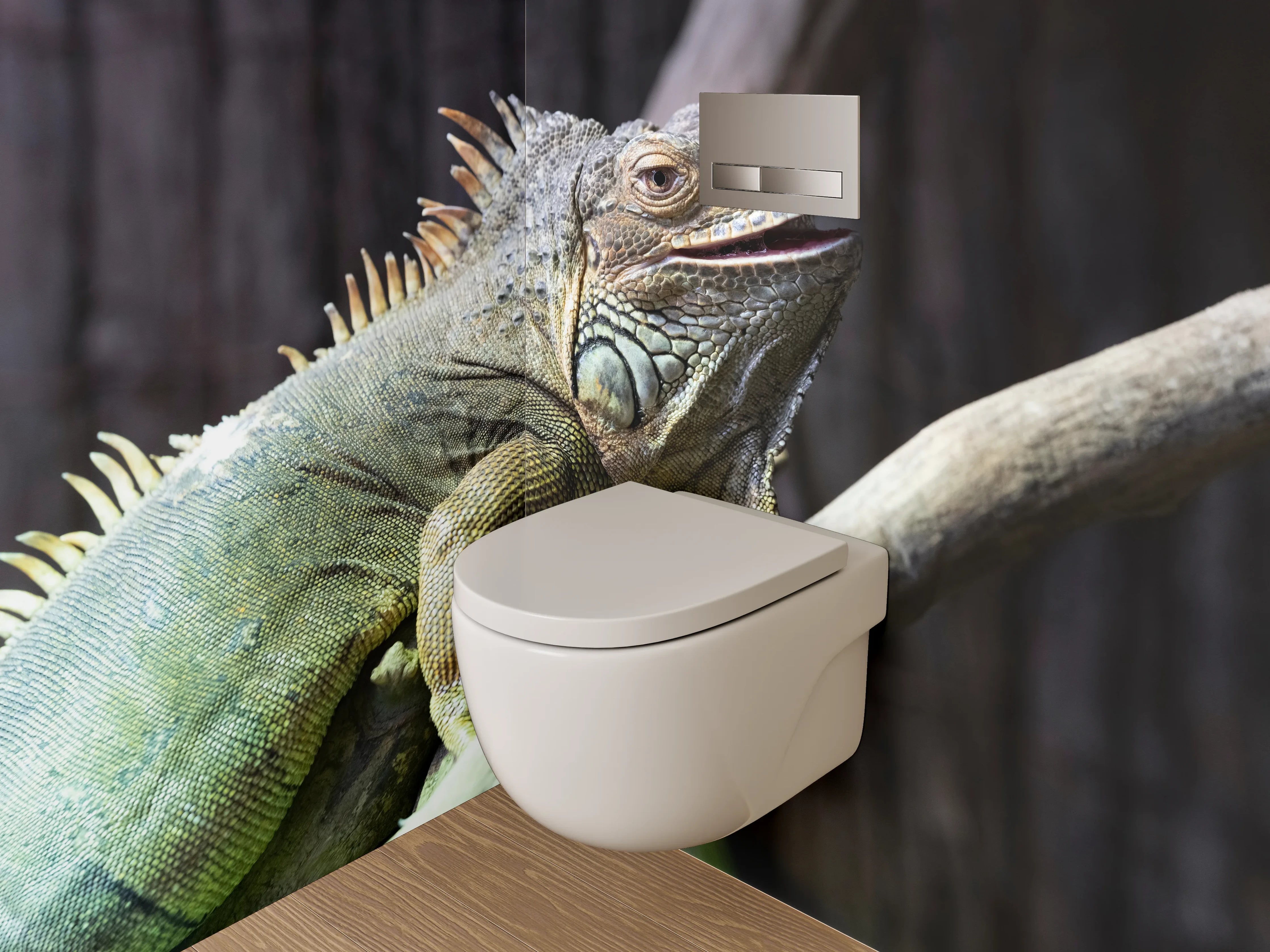 WC-Rückwand - Iguana auf Ast in Nahaufnahme
