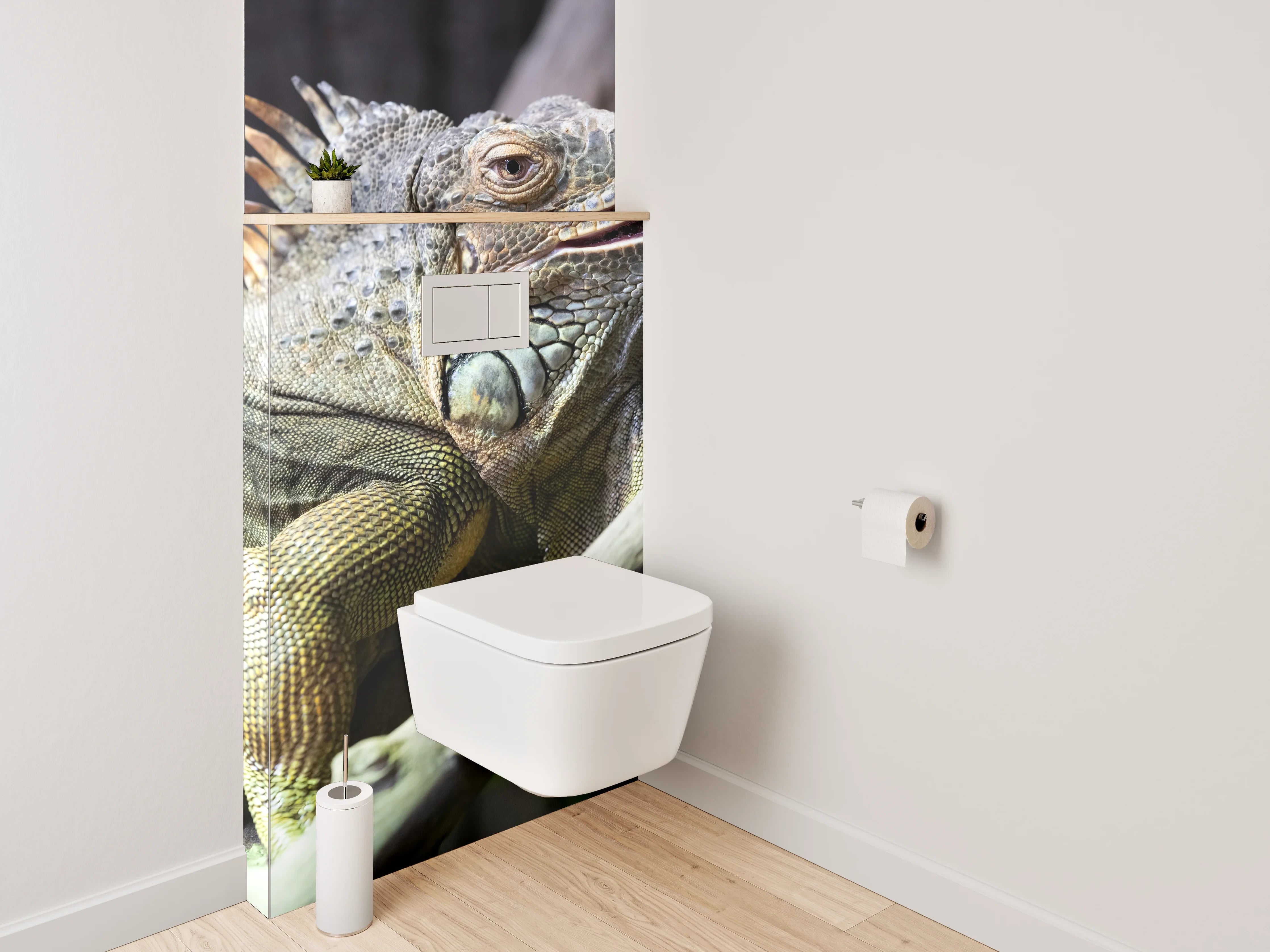 WC-Rückwand - Iguana auf Ast in Nahaufnahme