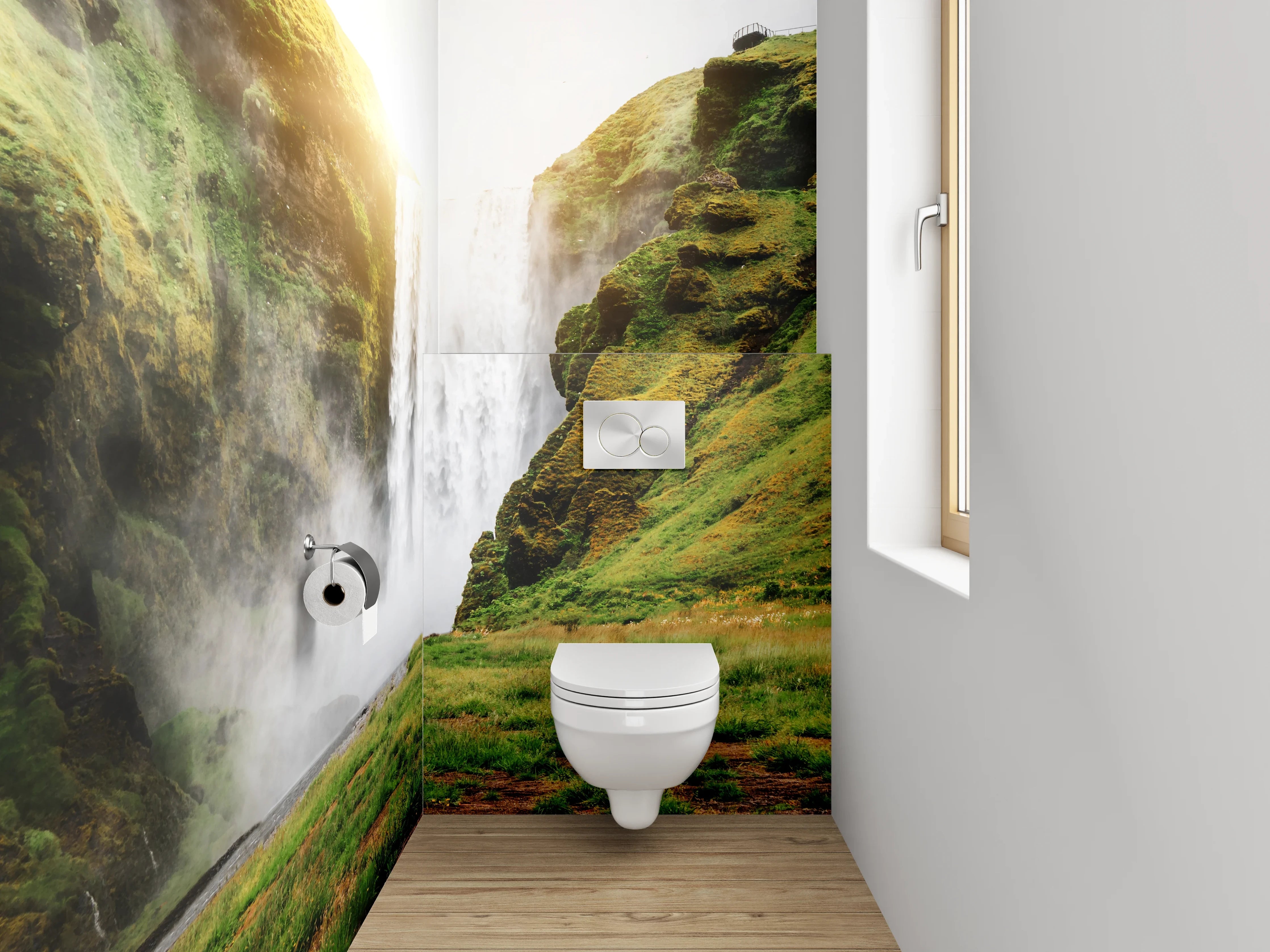 WC-Rückwand - Imposanter Wasserfall in Island