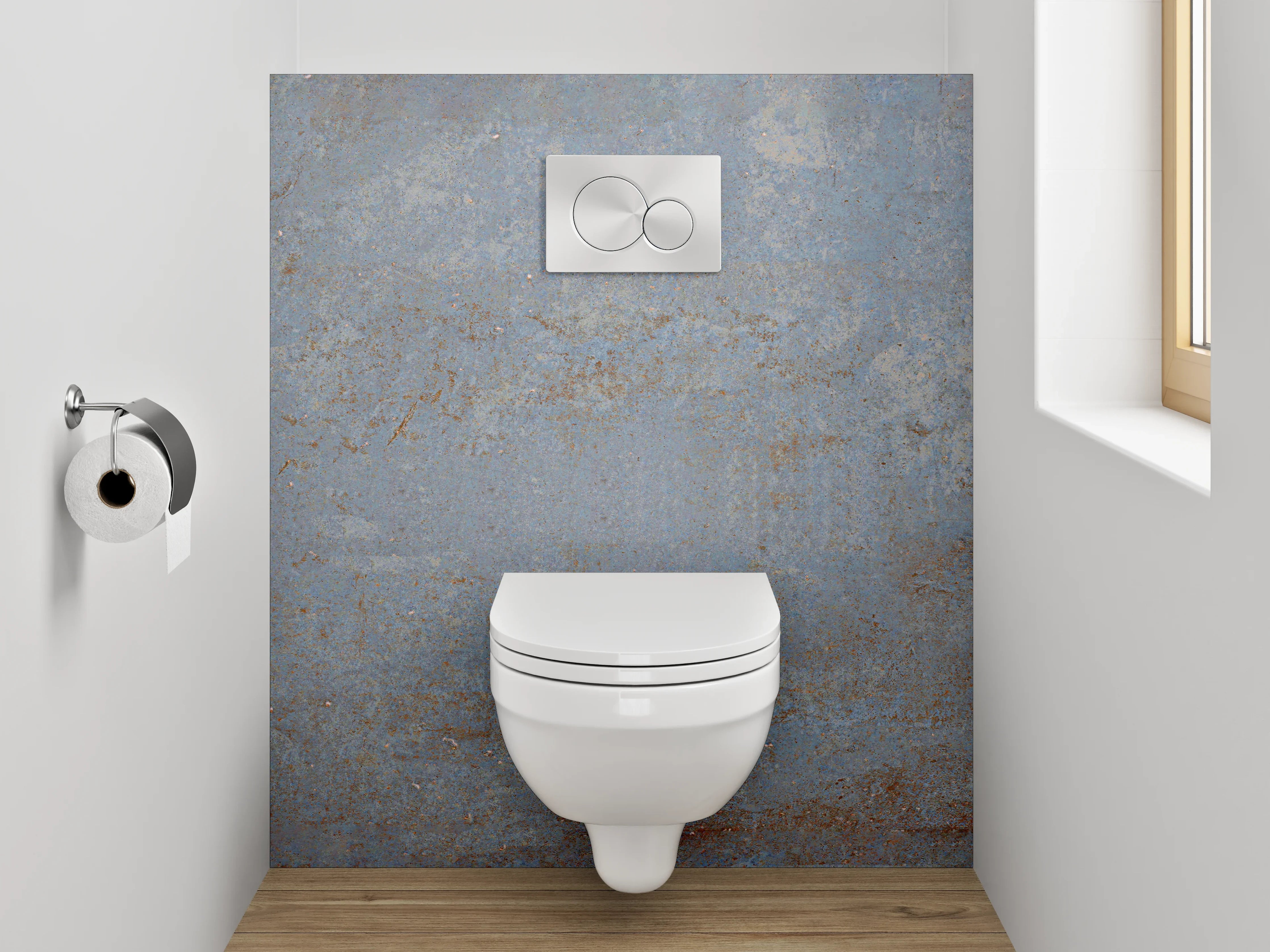 WC-Rückwand - Industrieller Beton-Look in Blau-Grau