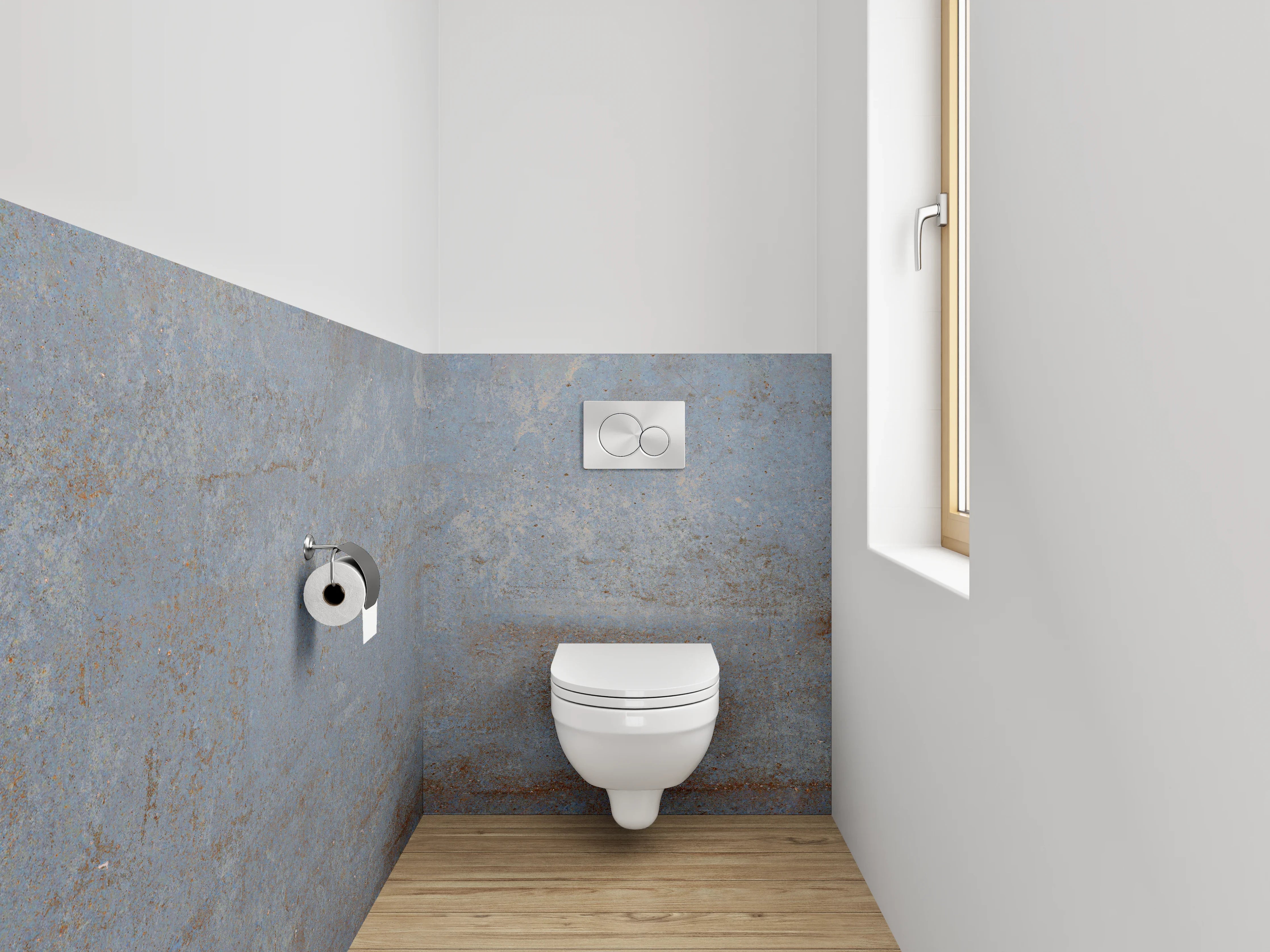 WC-Rückwand - Industrieller Beton-Look in Blau-Grau