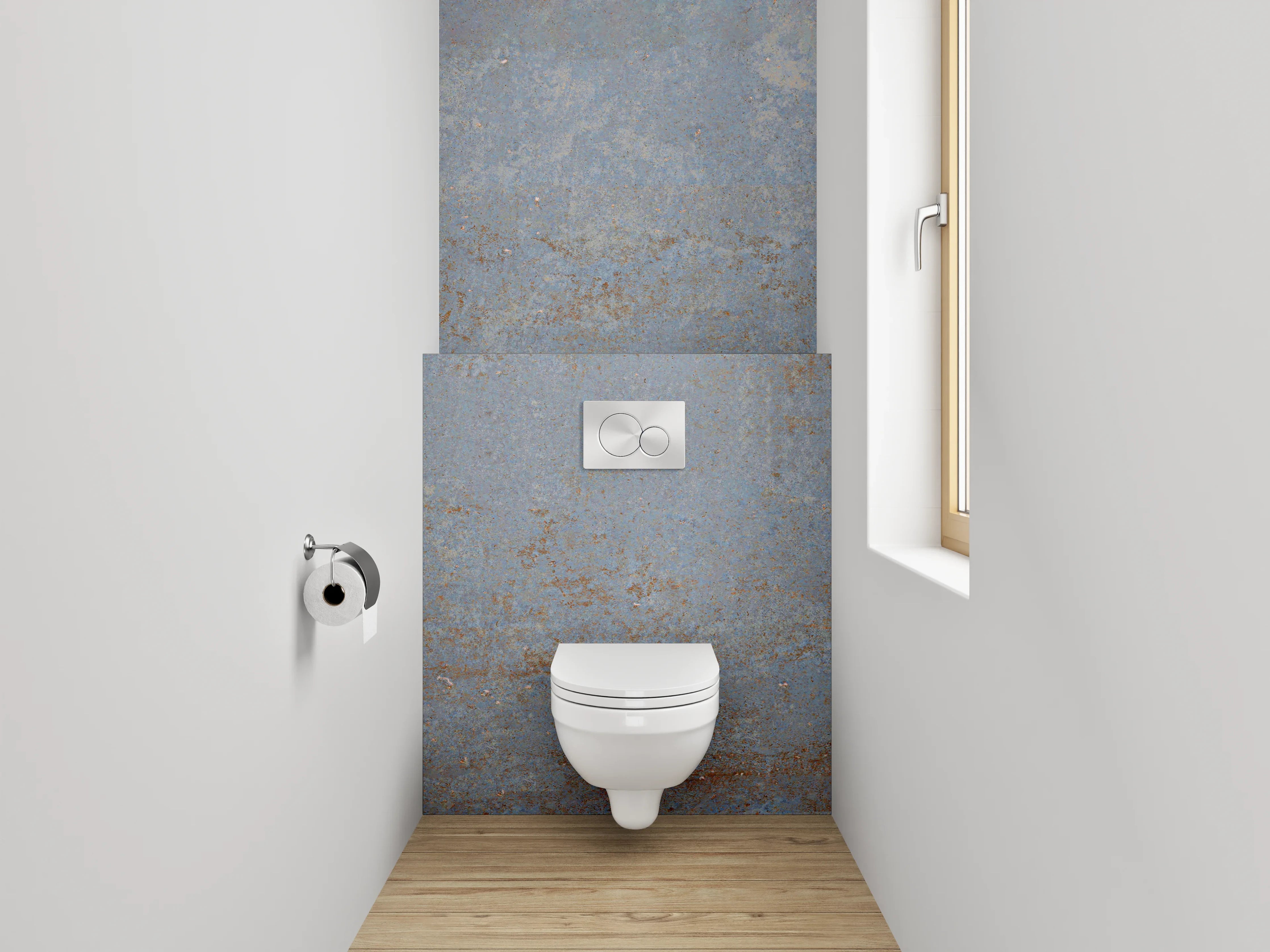 WC-Rückwand - Industrieller Beton-Look in Blau-Grau