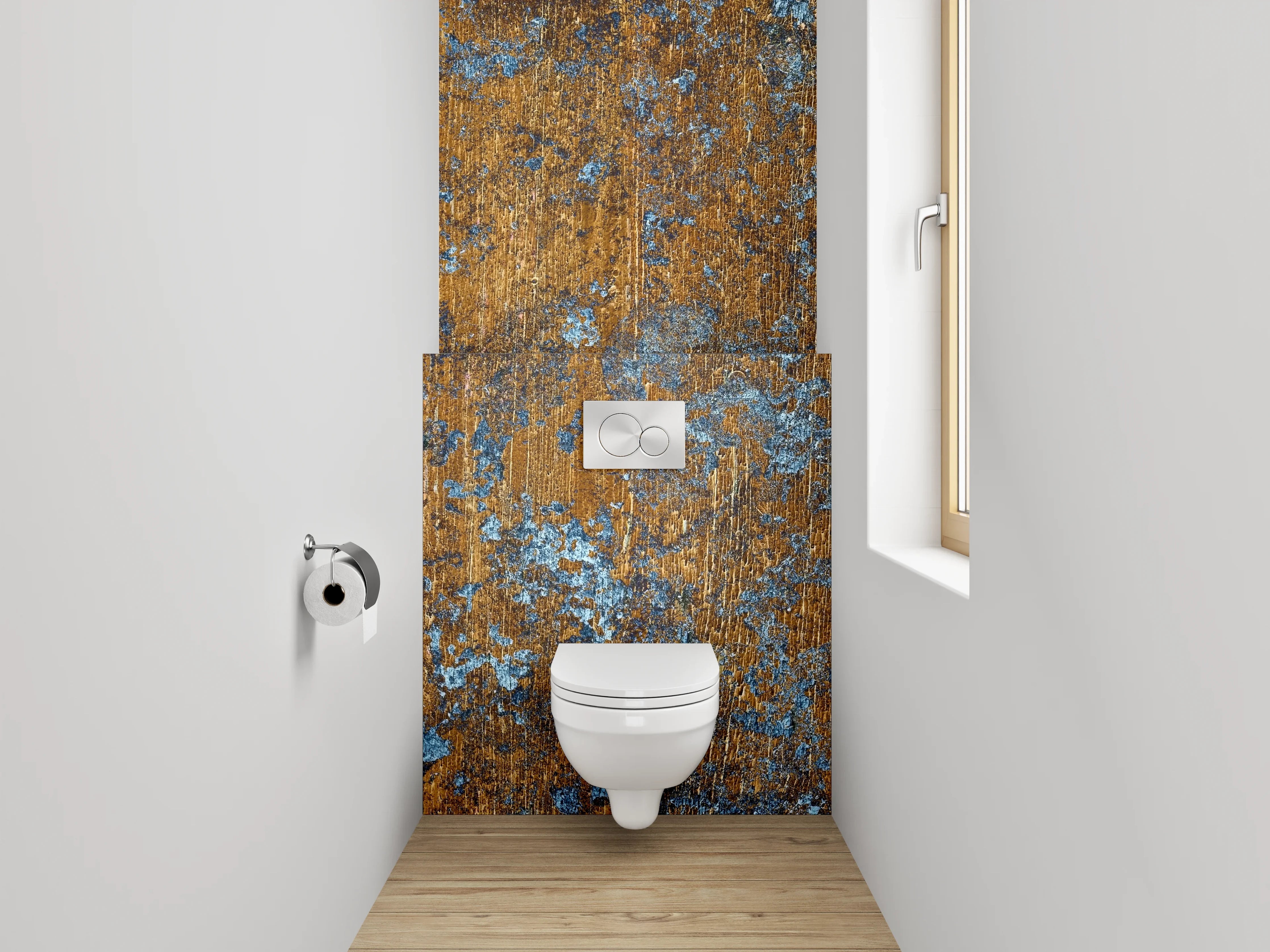 WC-Rückwand - Industrielles Rost-Design Blau-Braun