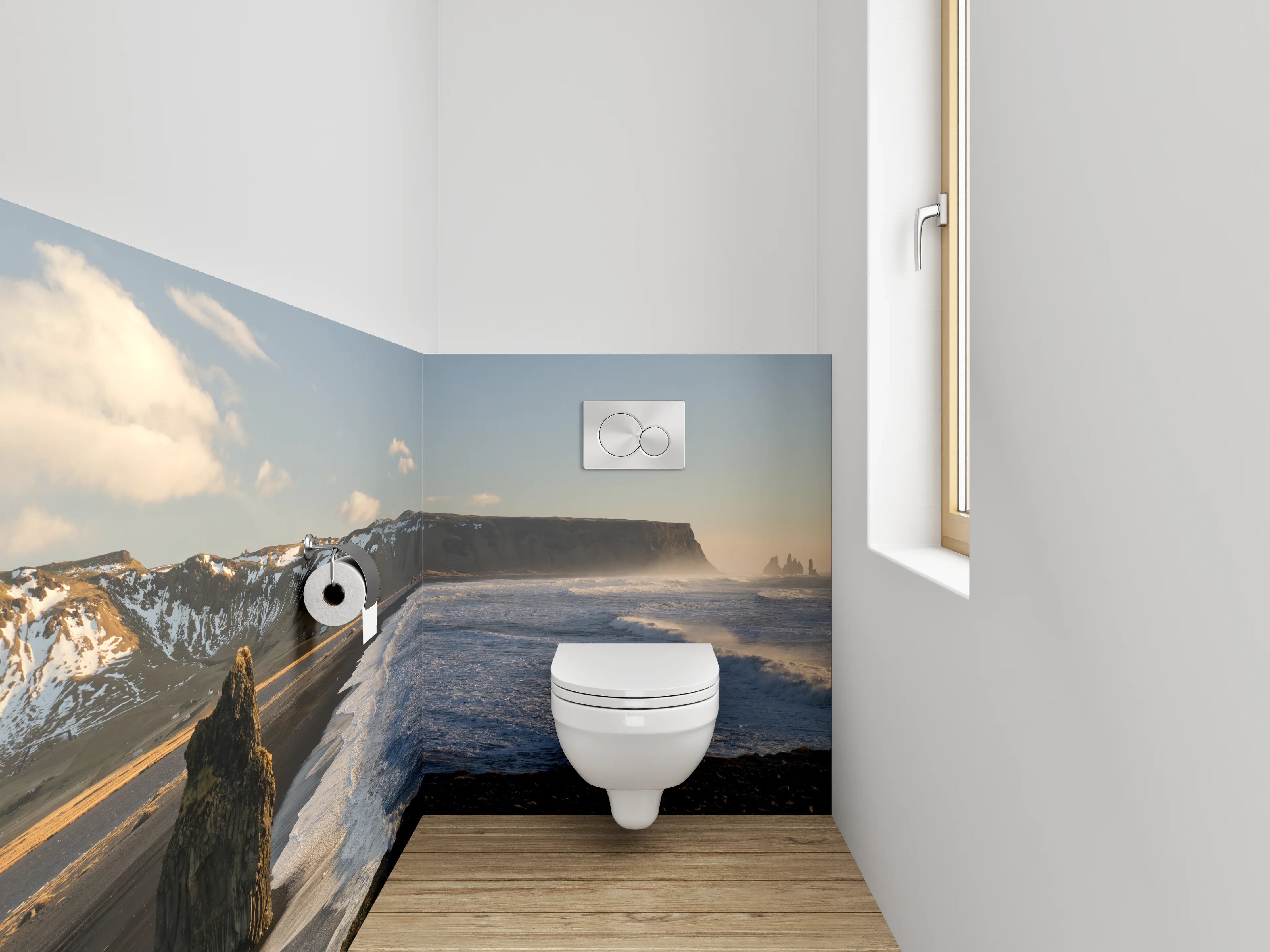 WC-Rückwand - Isländische Küstenlandschaft Panorama