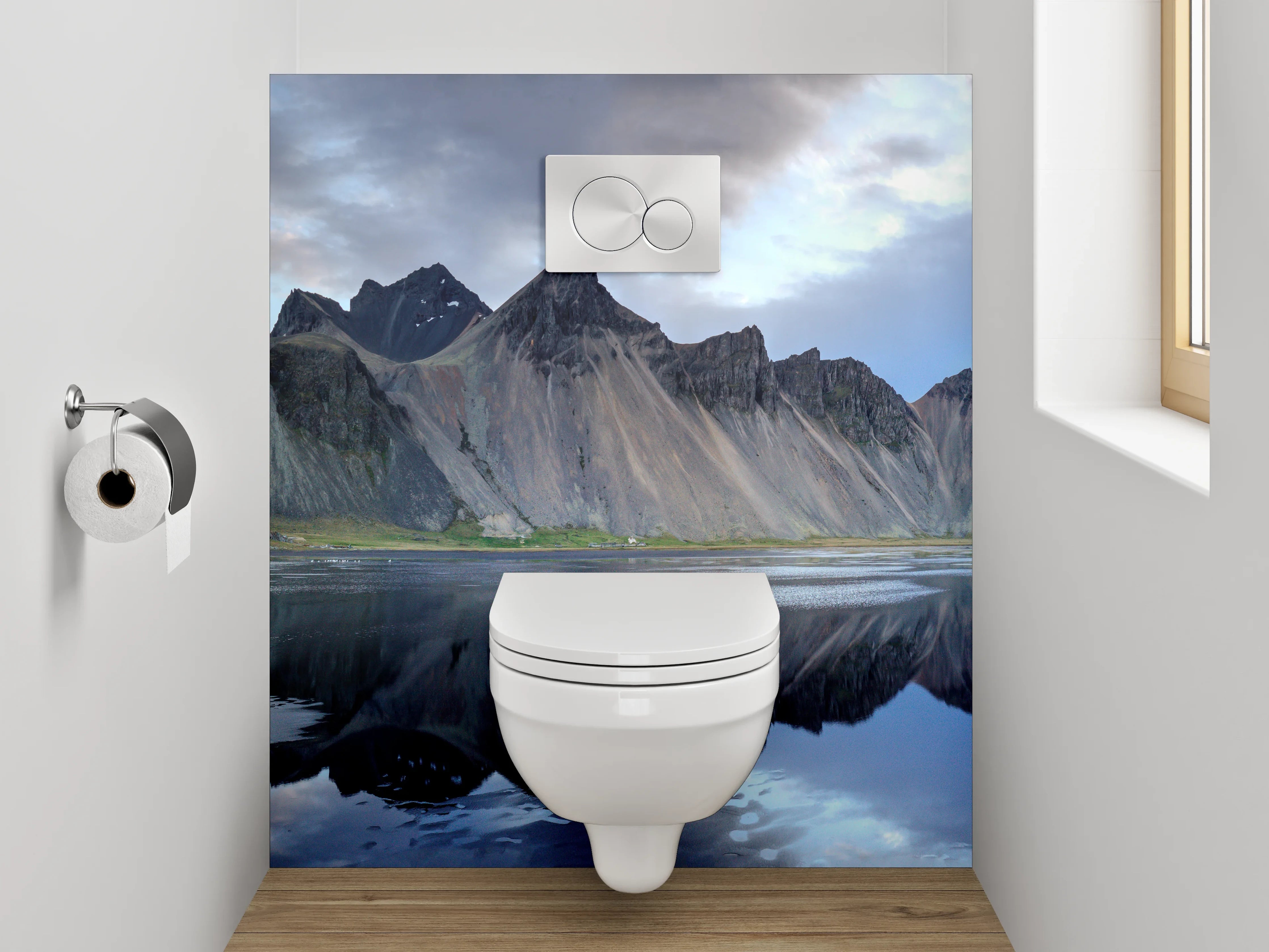 WC-Rückwand - Island Berge Spiegelung Panorama