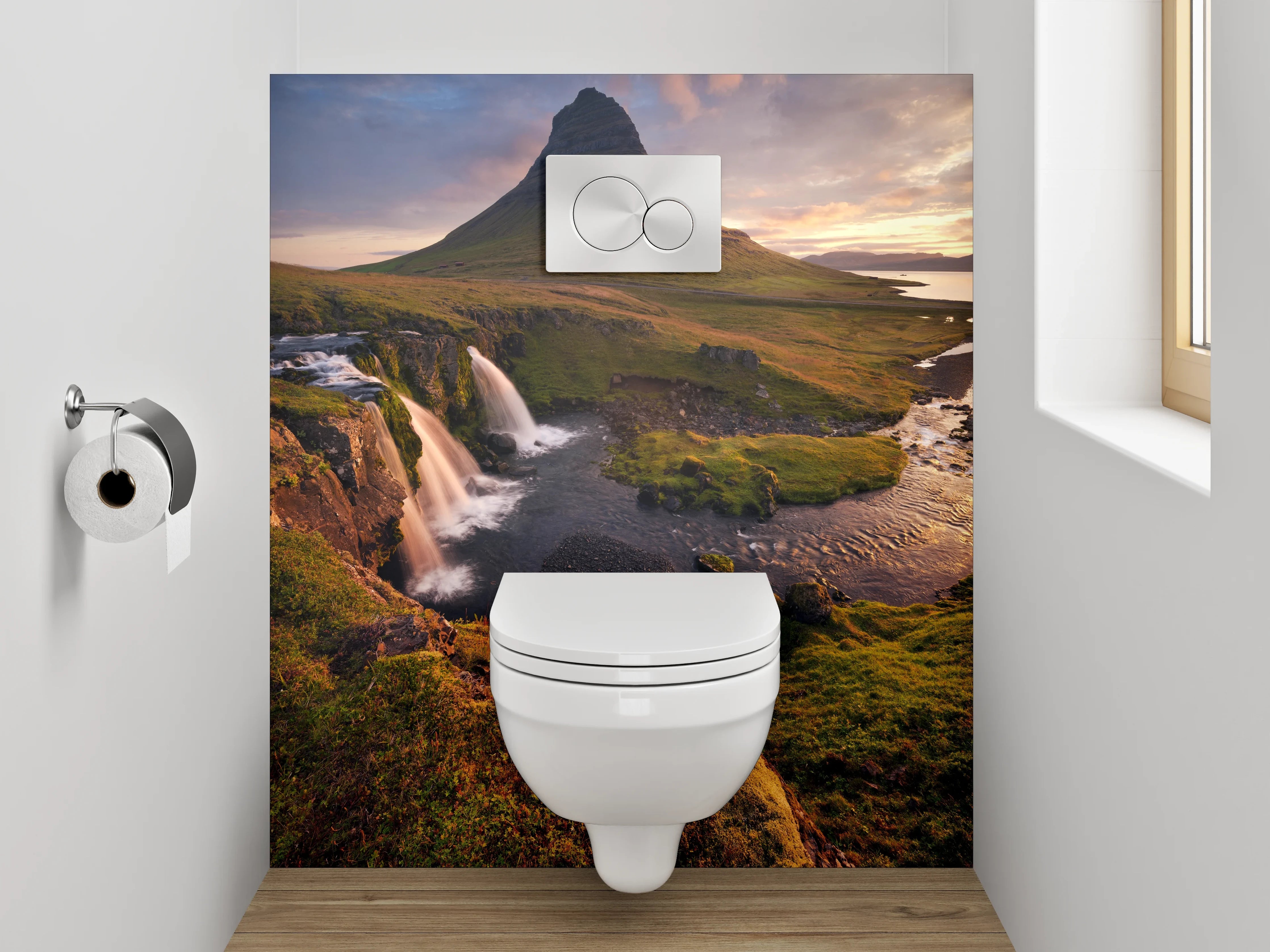 WC-Rückwand - Island Wasserfall am Berg Kirkjufell