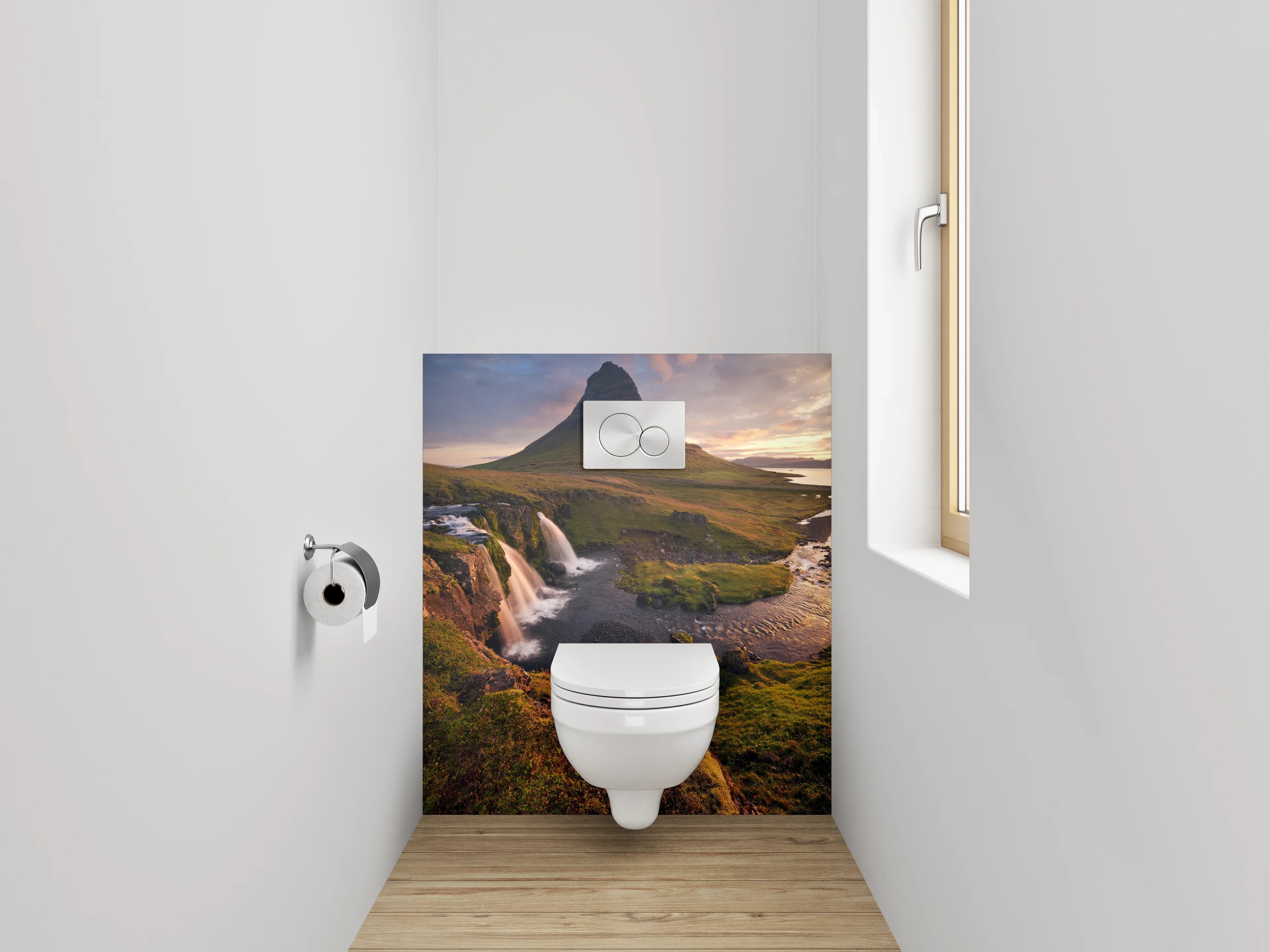 WC-Rückwand - Island Wasserfall am Berg Kirkjufell