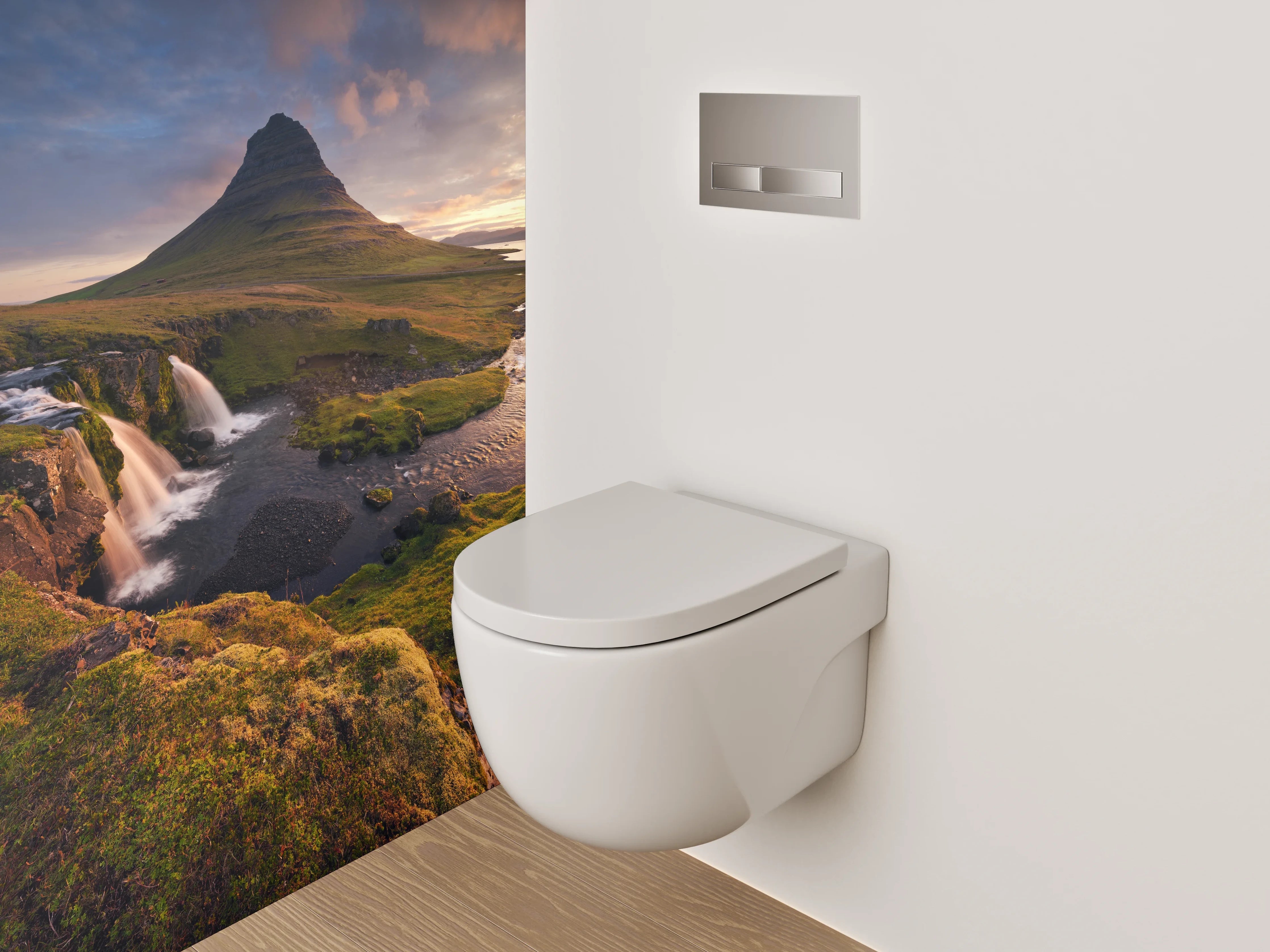 WC-Rückwand - Island Wasserfall am Berg Kirkjufell