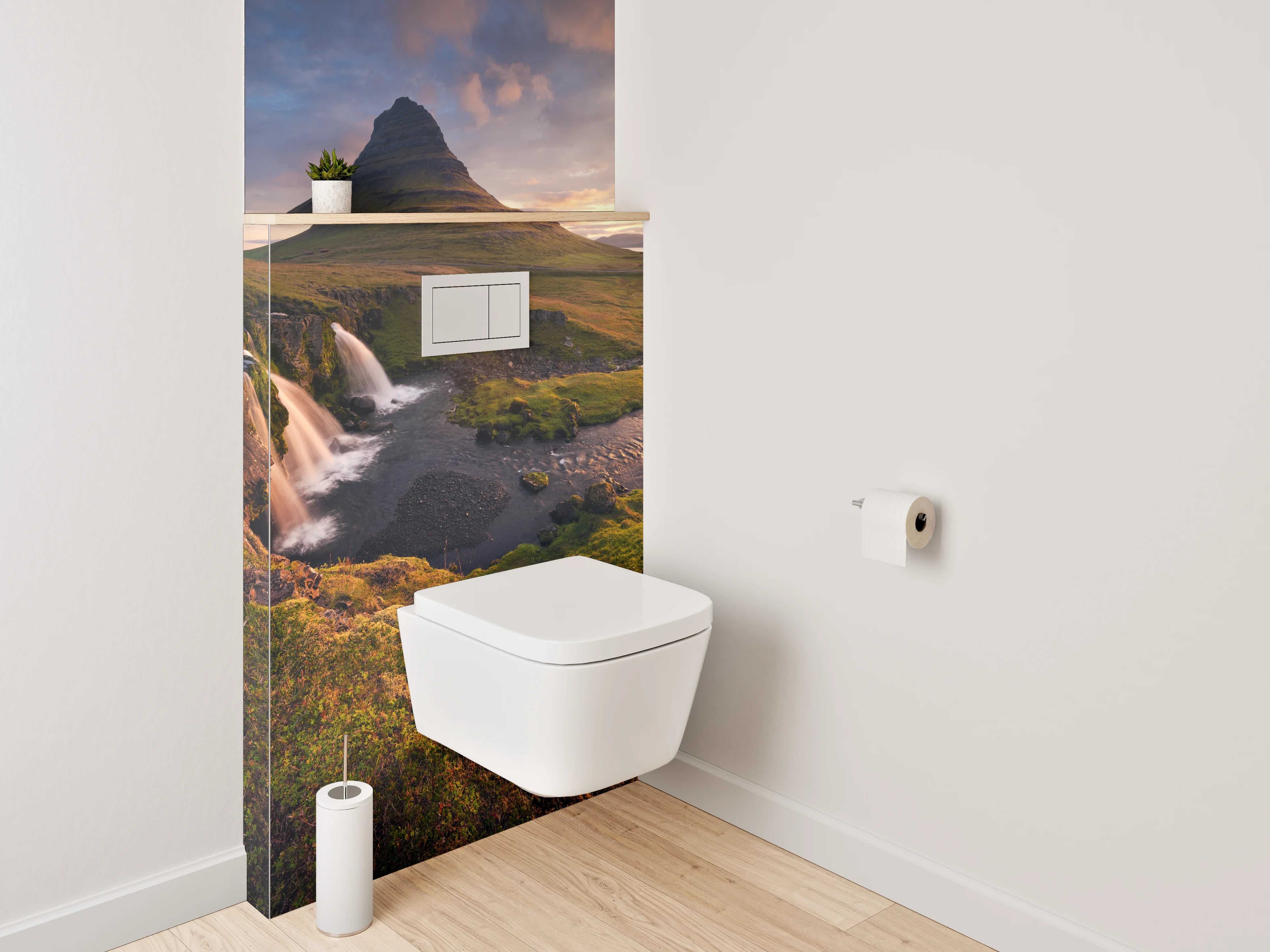 WC-Rückwand - Island Wasserfall am Berg Kirkjufell