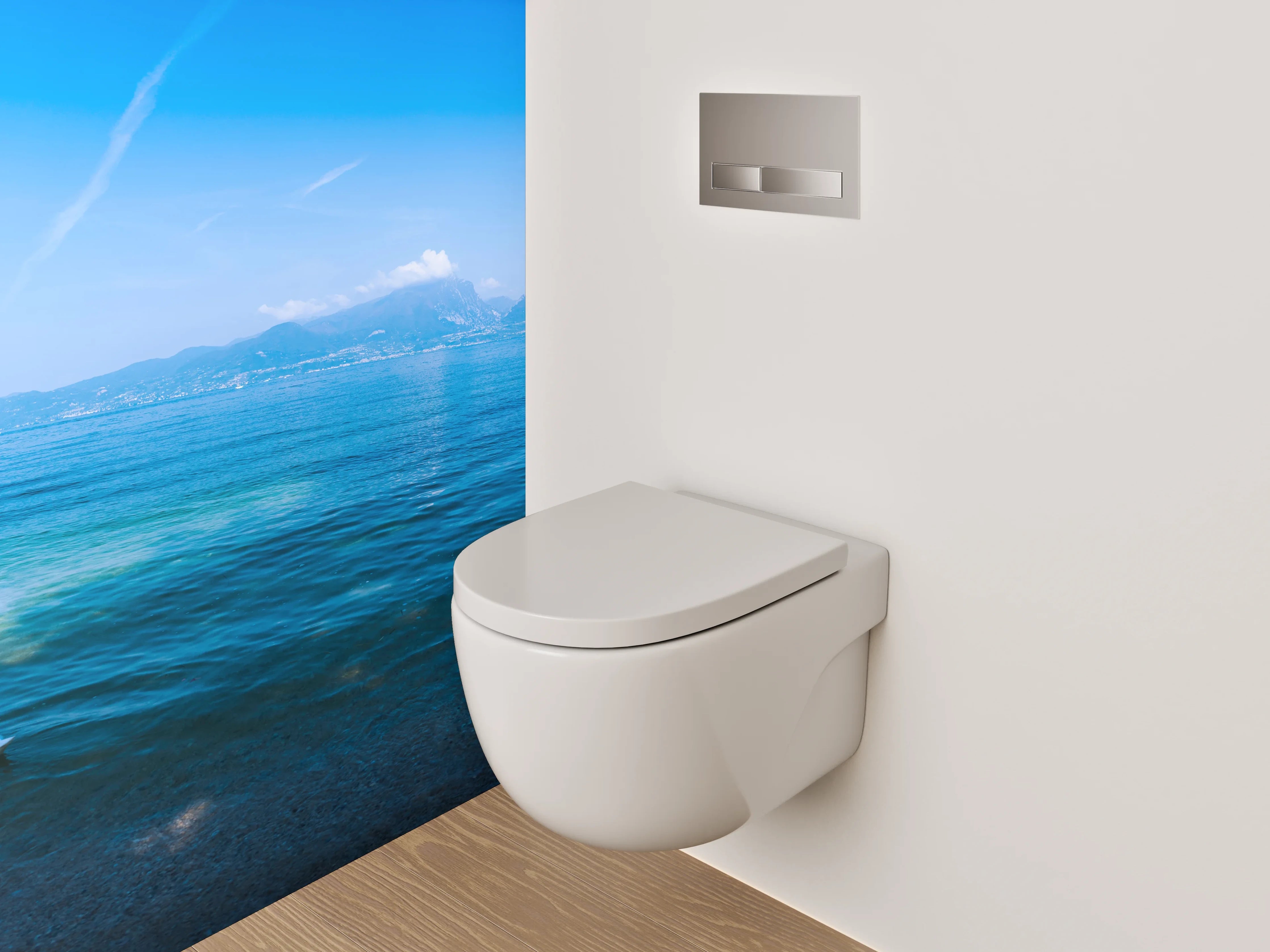 WC-Rückwand - Italienischer See mit Bergen und Zypressen
