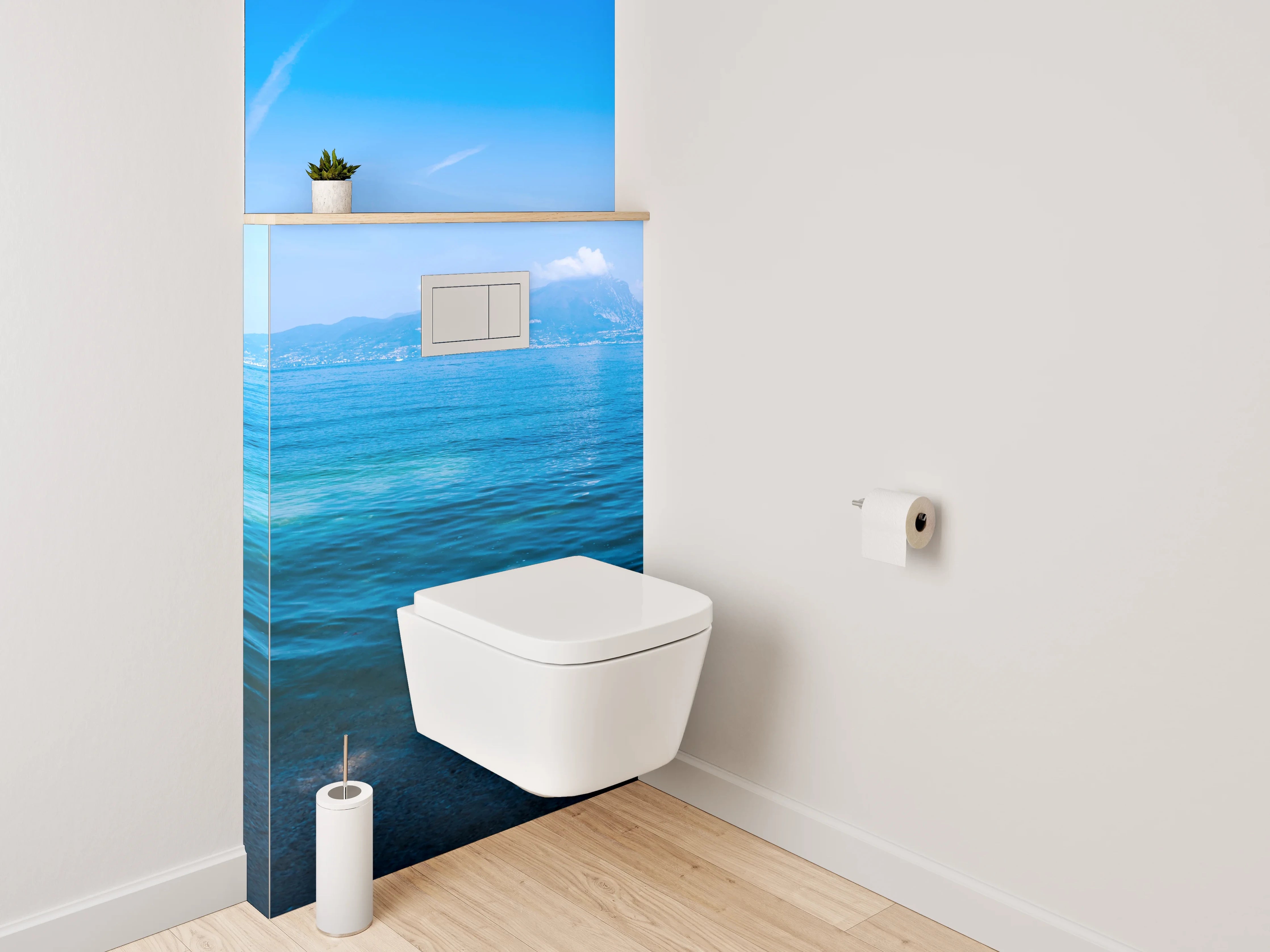 WC-Rückwand - Italienischer See mit Bergen und Zypressen