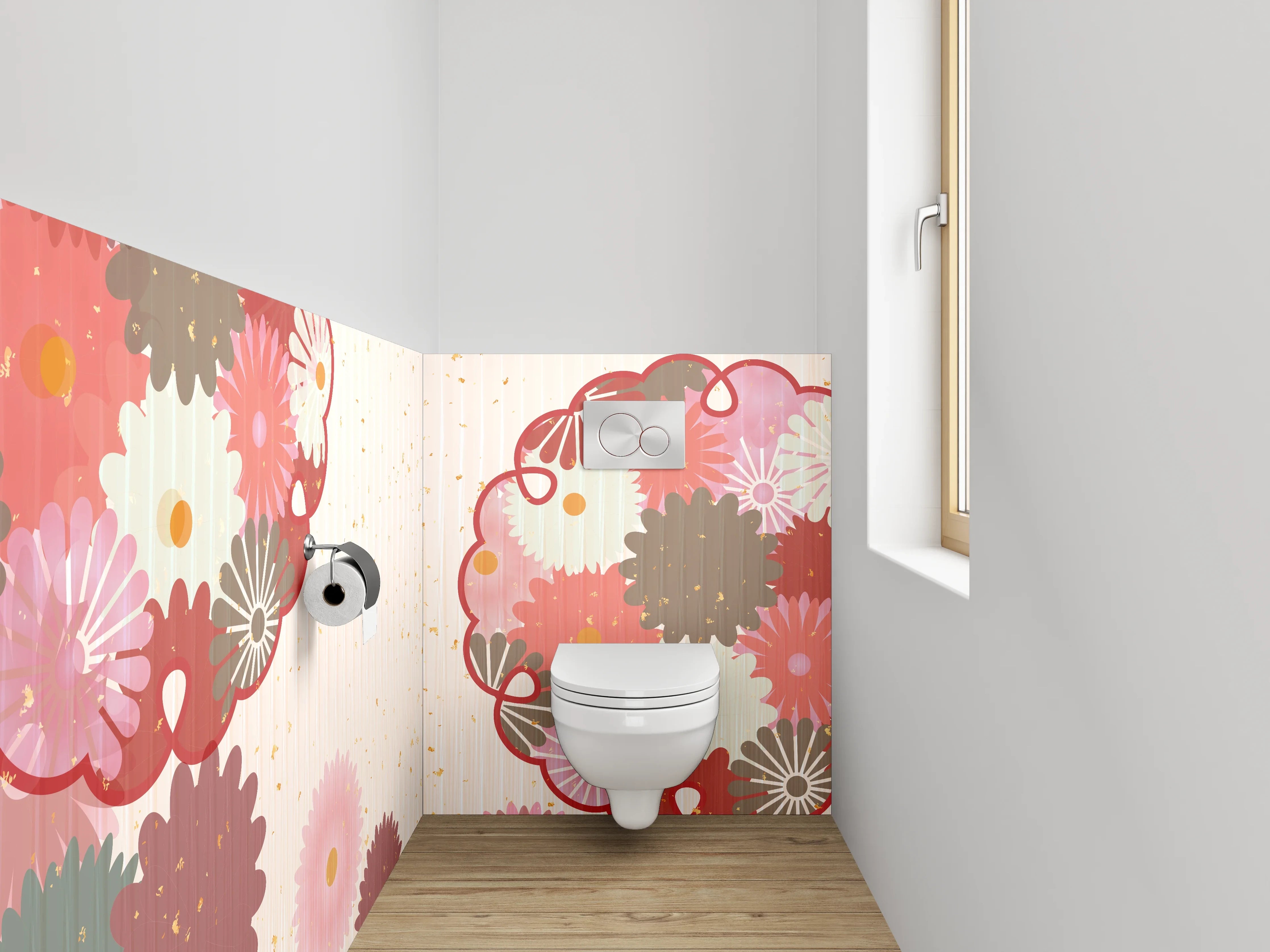 WC-Rückwand - Japanische Blüten Vintage Grafik