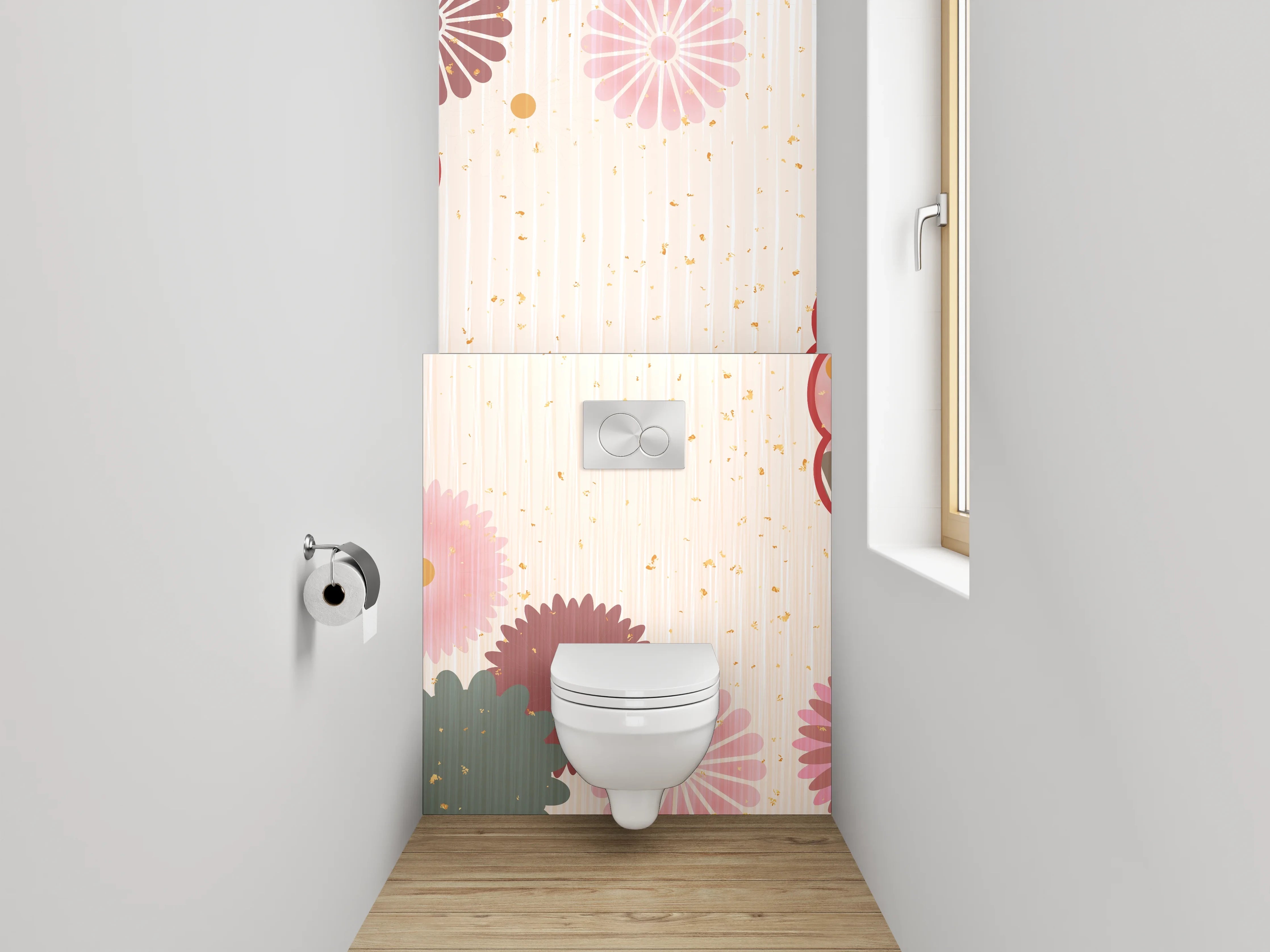 WC-Rückwand - Japanische Blüten Vintage Grafik