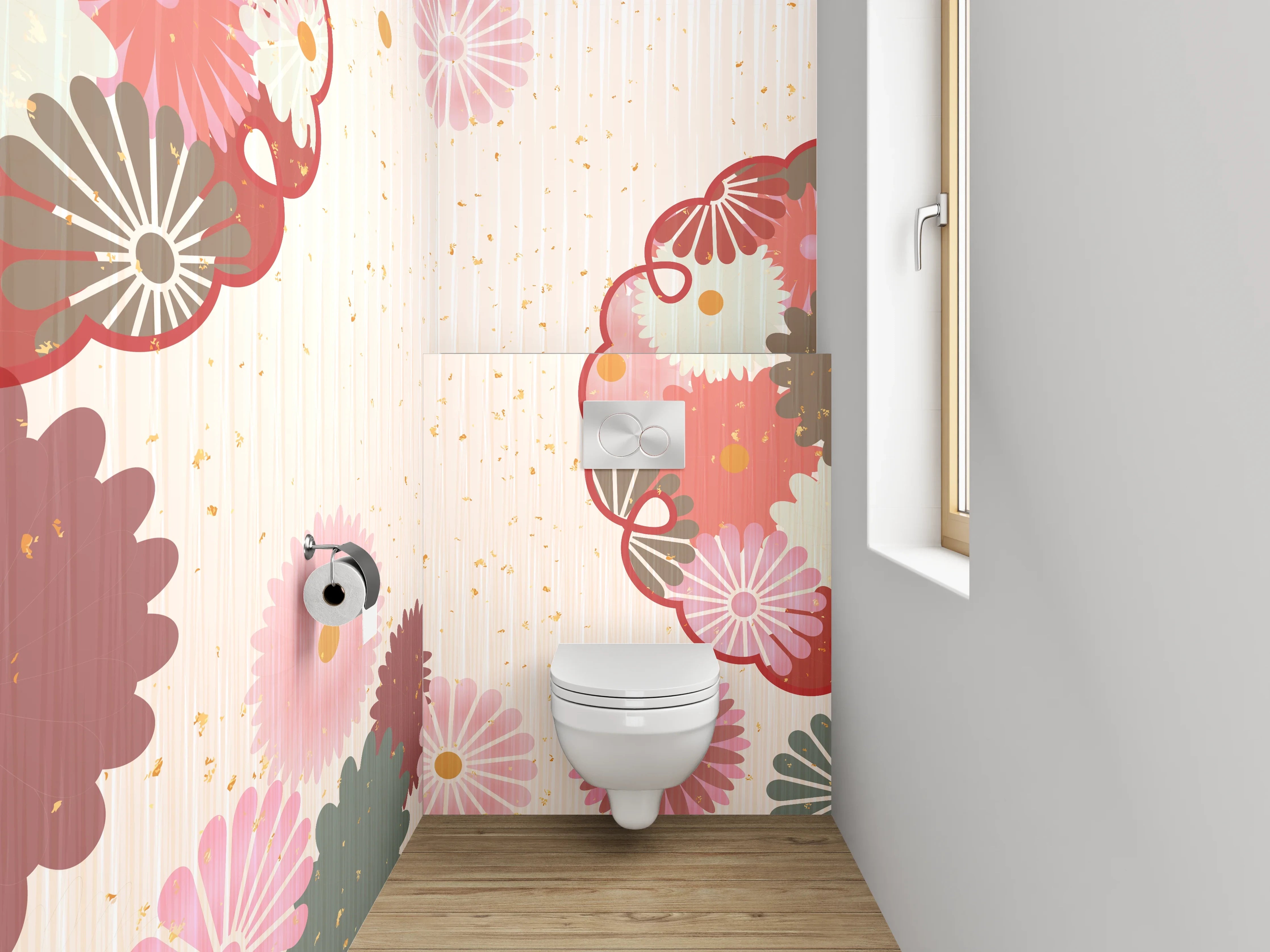 WC-Rückwand - Japanische Blüten Vintage Grafik