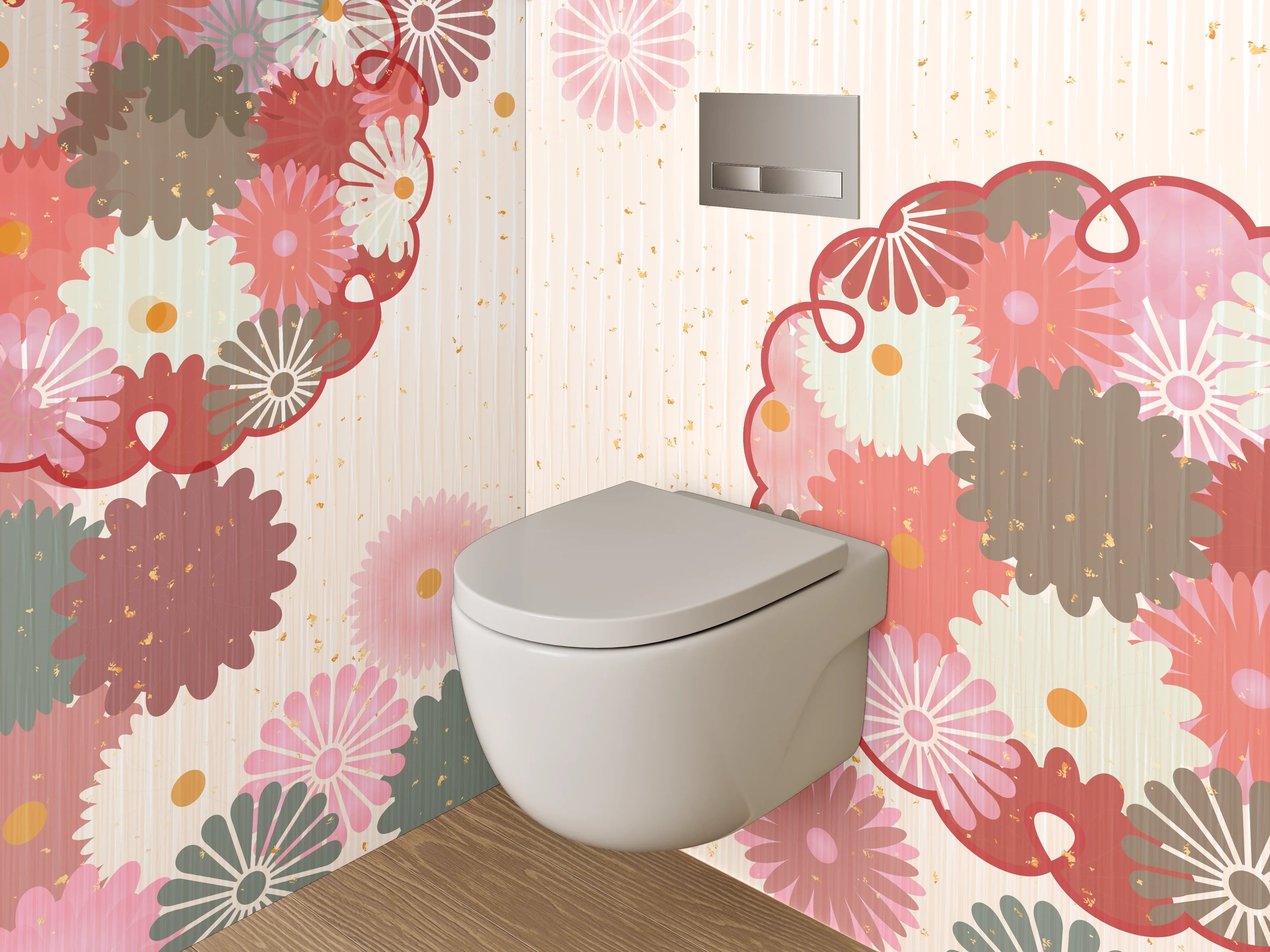 WC-Rückwand - Japanische Blüten Vintage Grafik