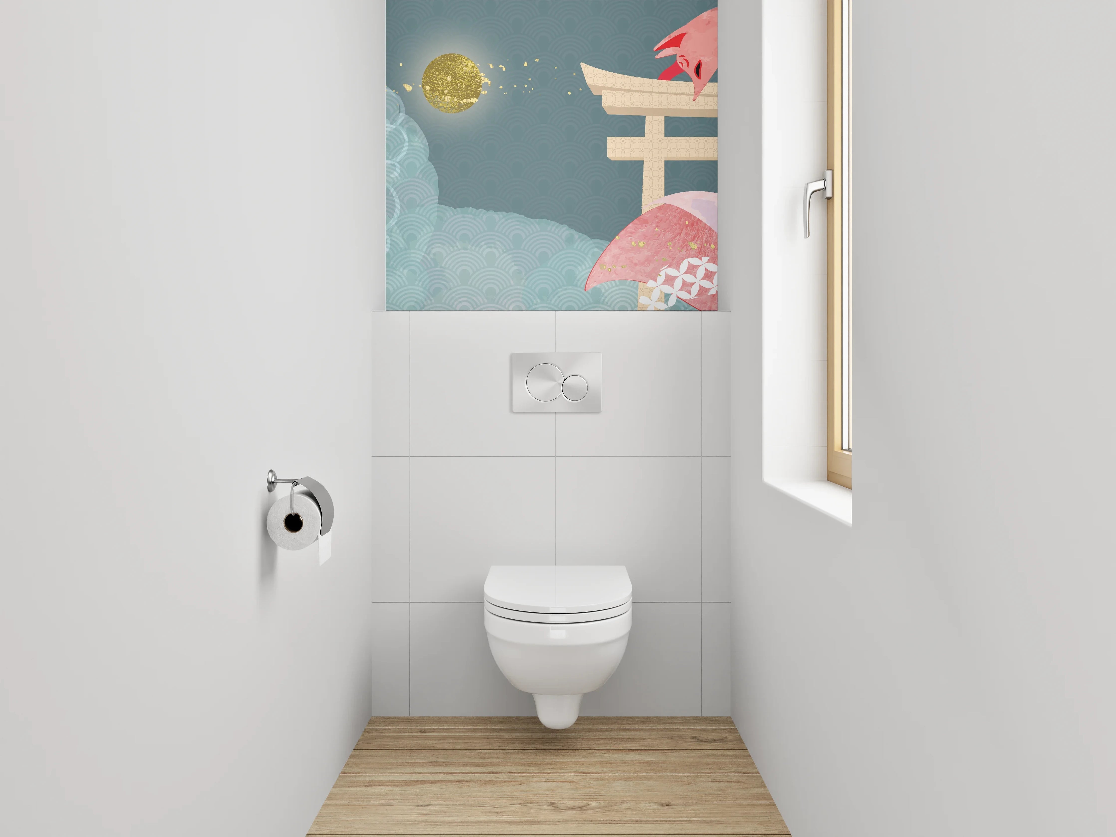 WC-Rückwand - Japanische Fuchs-Illustration Kunst
