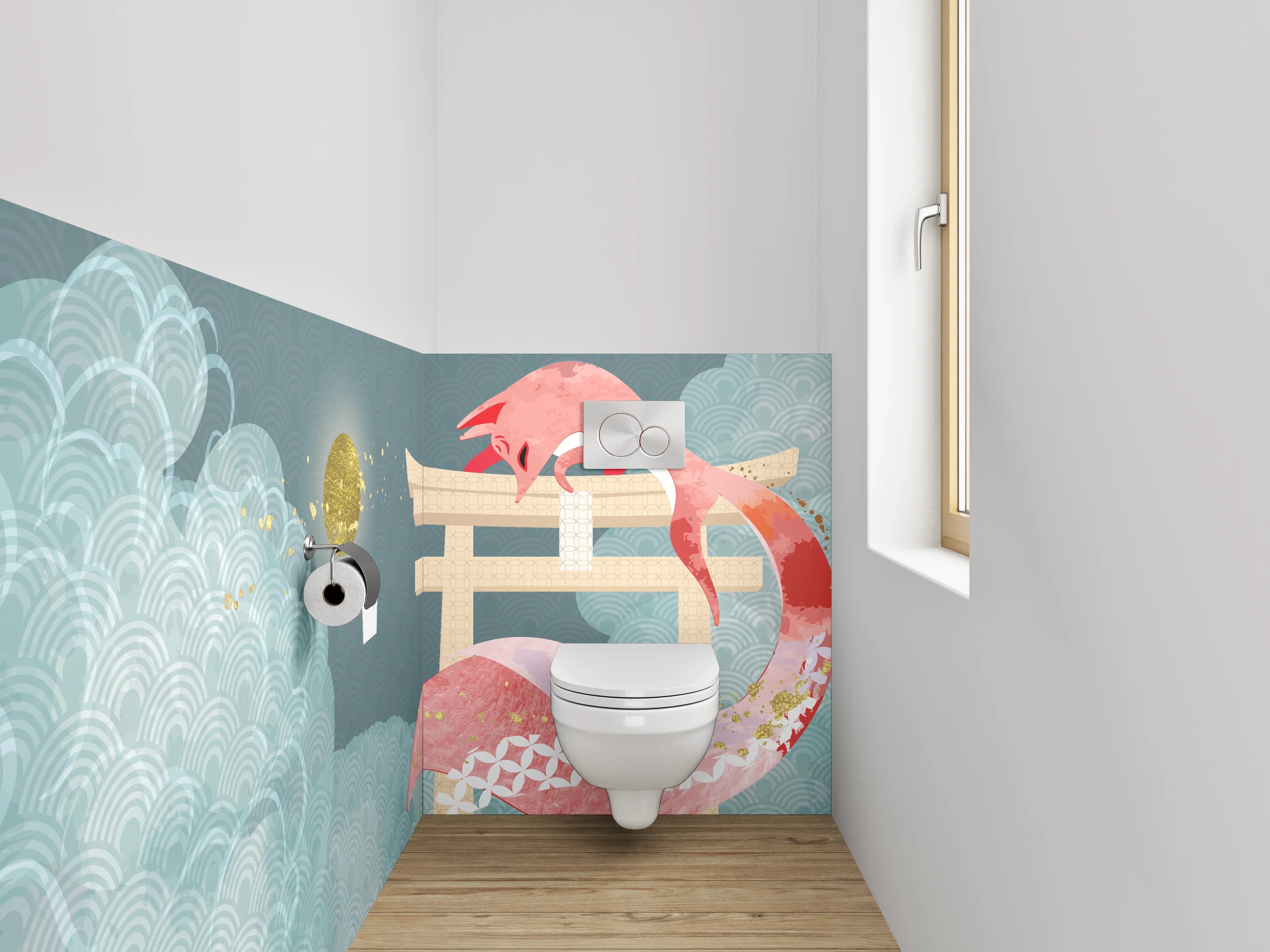 WC-Rückwand - Japanische Fuchs-Illustration Kunst