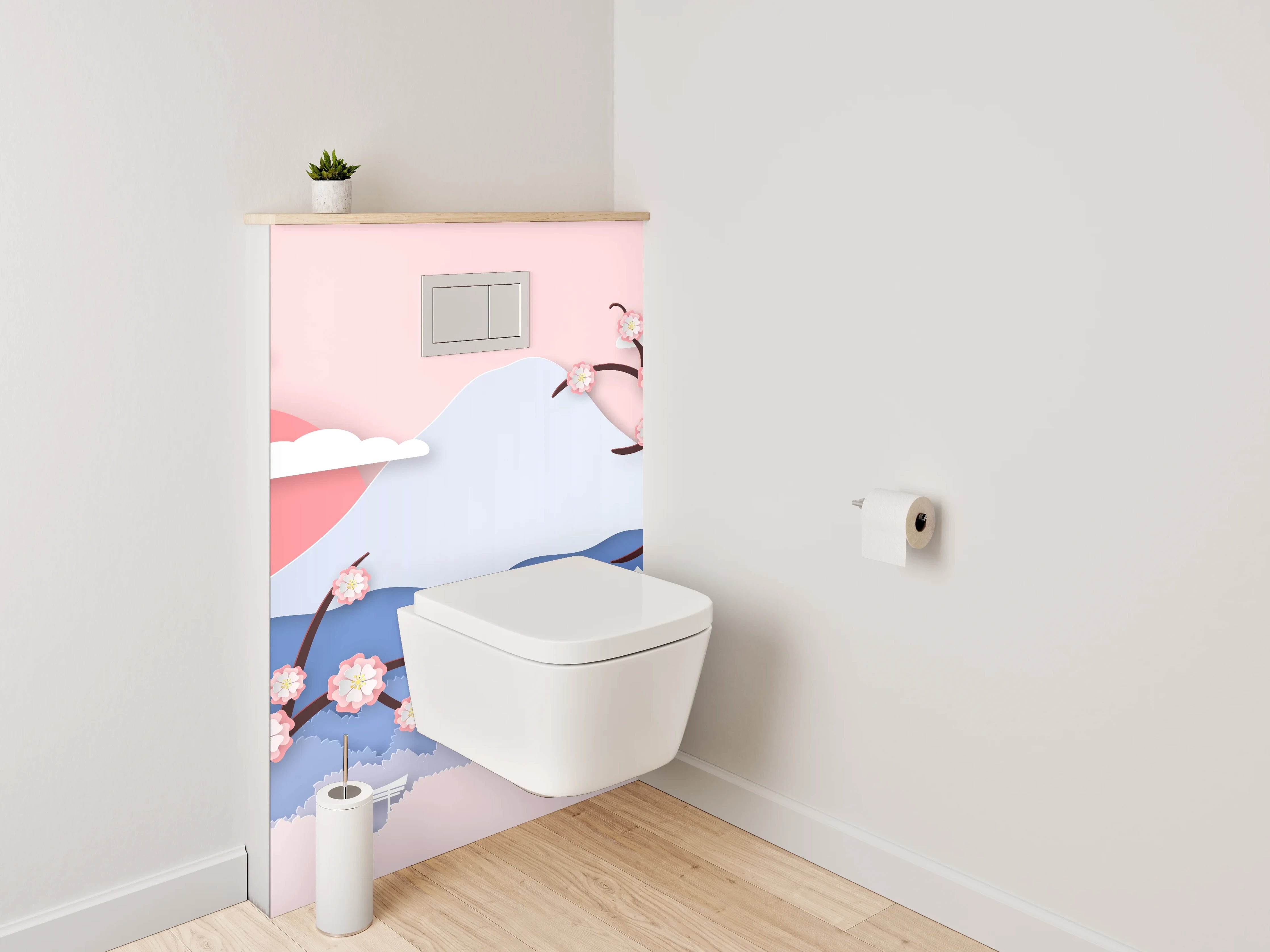WC-Rückwand - Japanische Kirschblüten Landschaft Wandbild