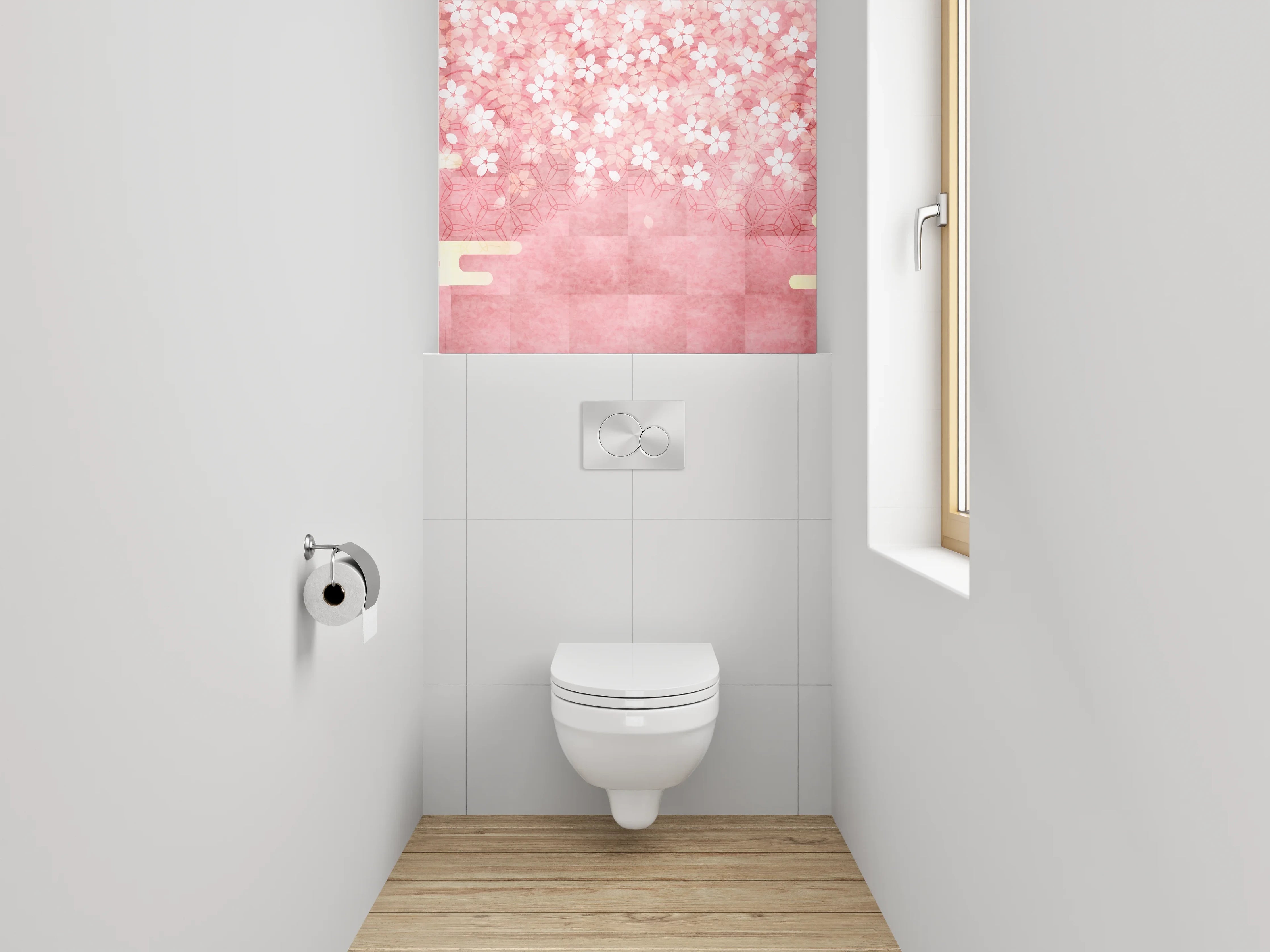 WC-Rückwand - Japanische Kirschblütenmuster Rosa Gold